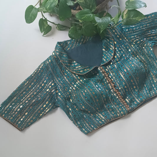 Blue Collar Neck Sequence Blouse