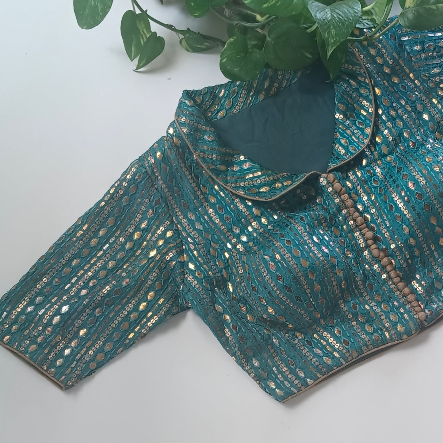 Blue Collar Neck Sequence Blouse