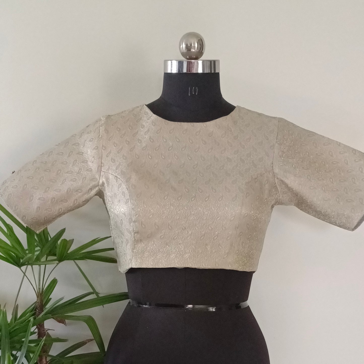 Pastel Grey High Neck Brocade Blouse