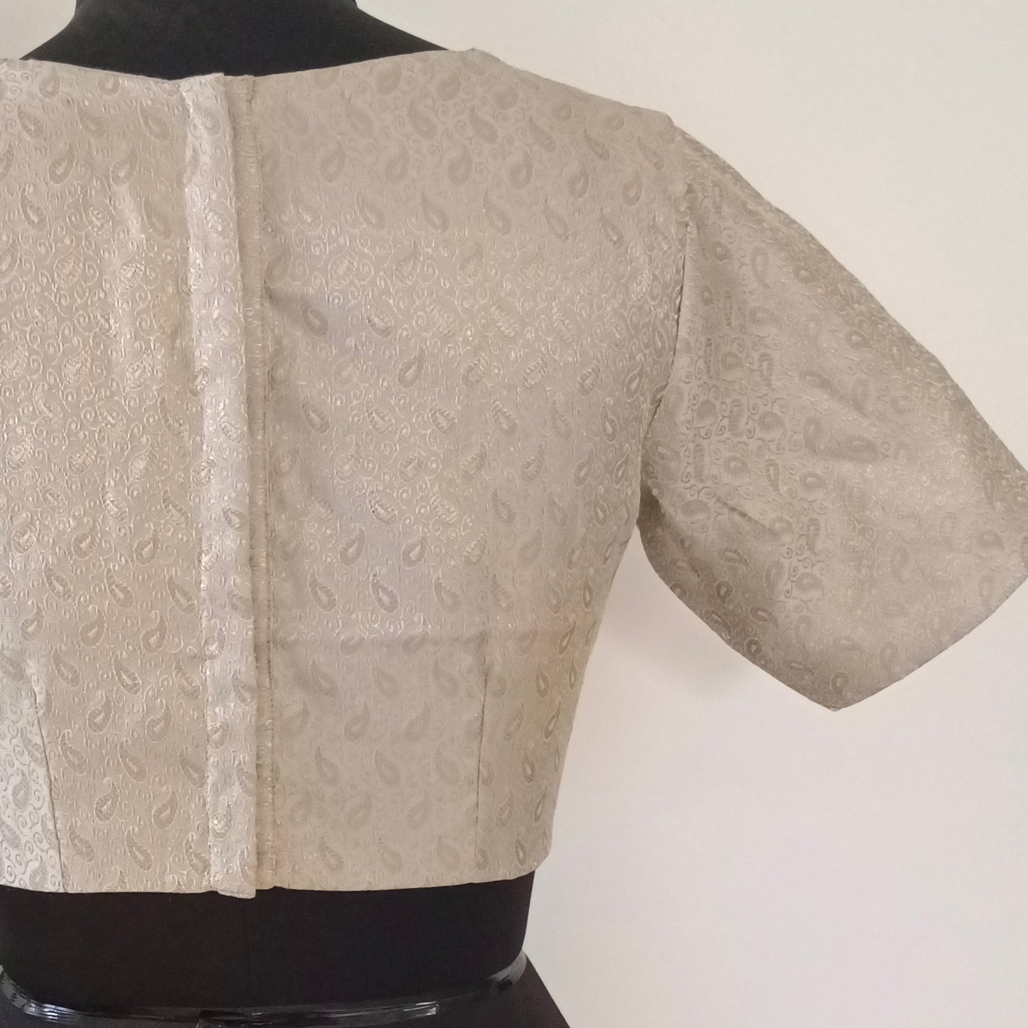 Pastel Grey High Neck Brocade Blouse