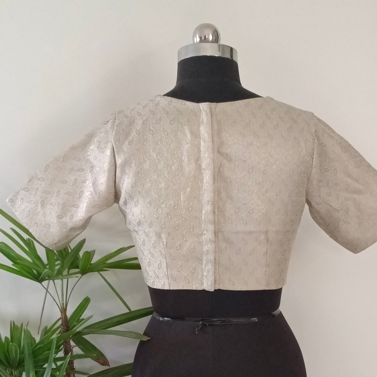 Pastel Grey High Neck Brocade Blouse