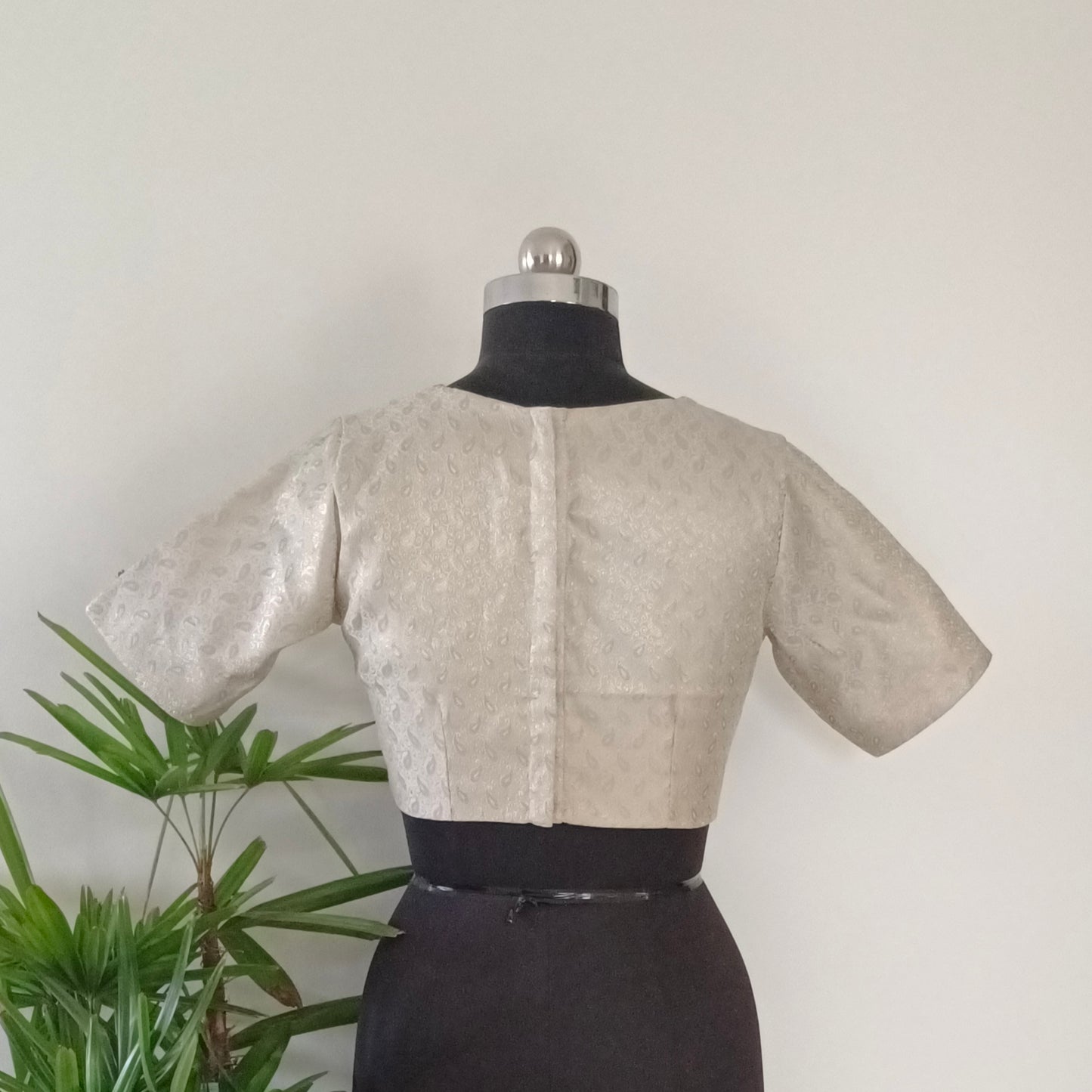 Pastel Grey High Neck Brocade Blouse