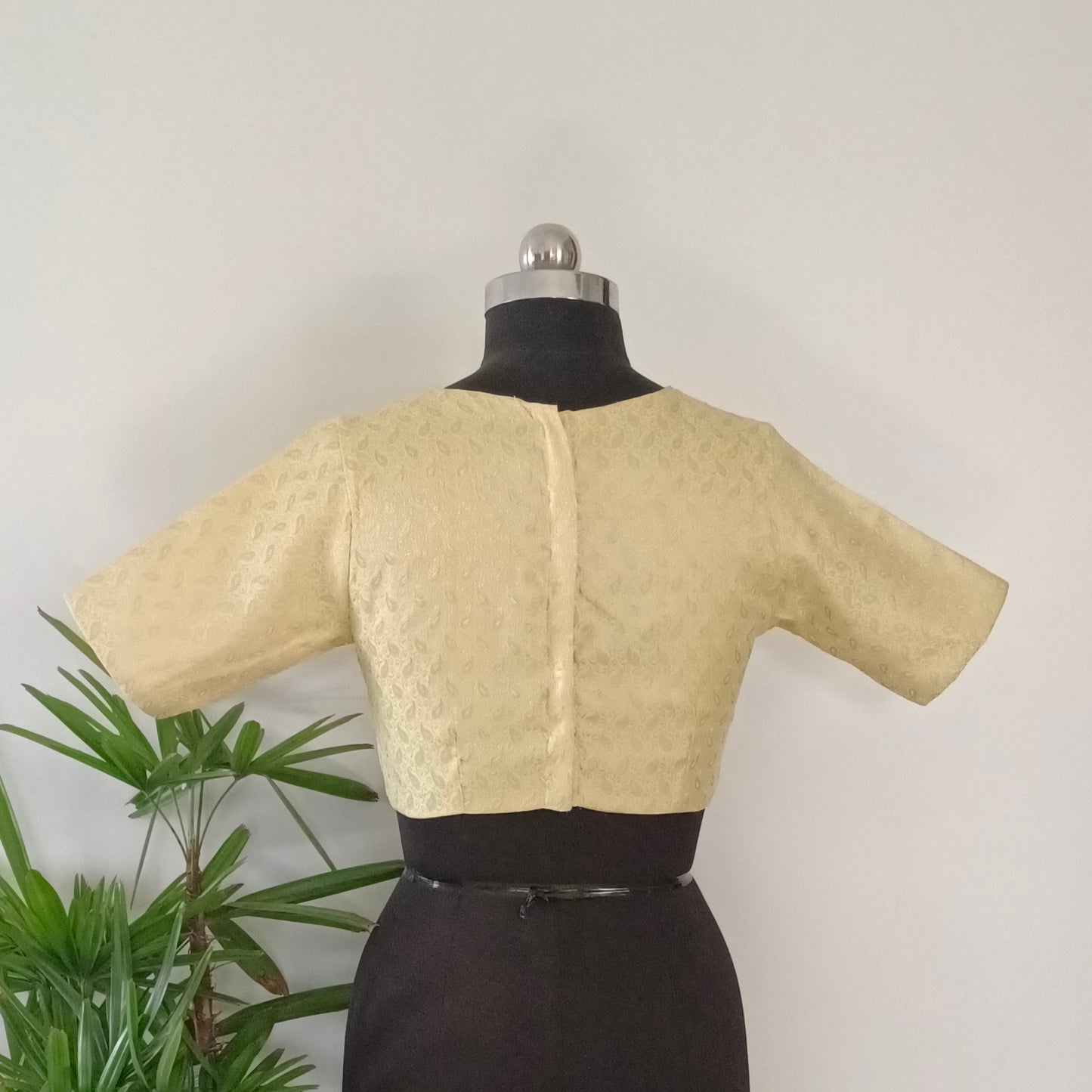 Pastel Yellow High Neck Brocade Blouse