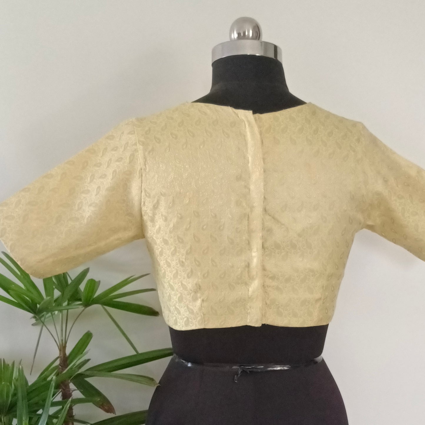 Pastel Yellow High Neck Brocade Blouse