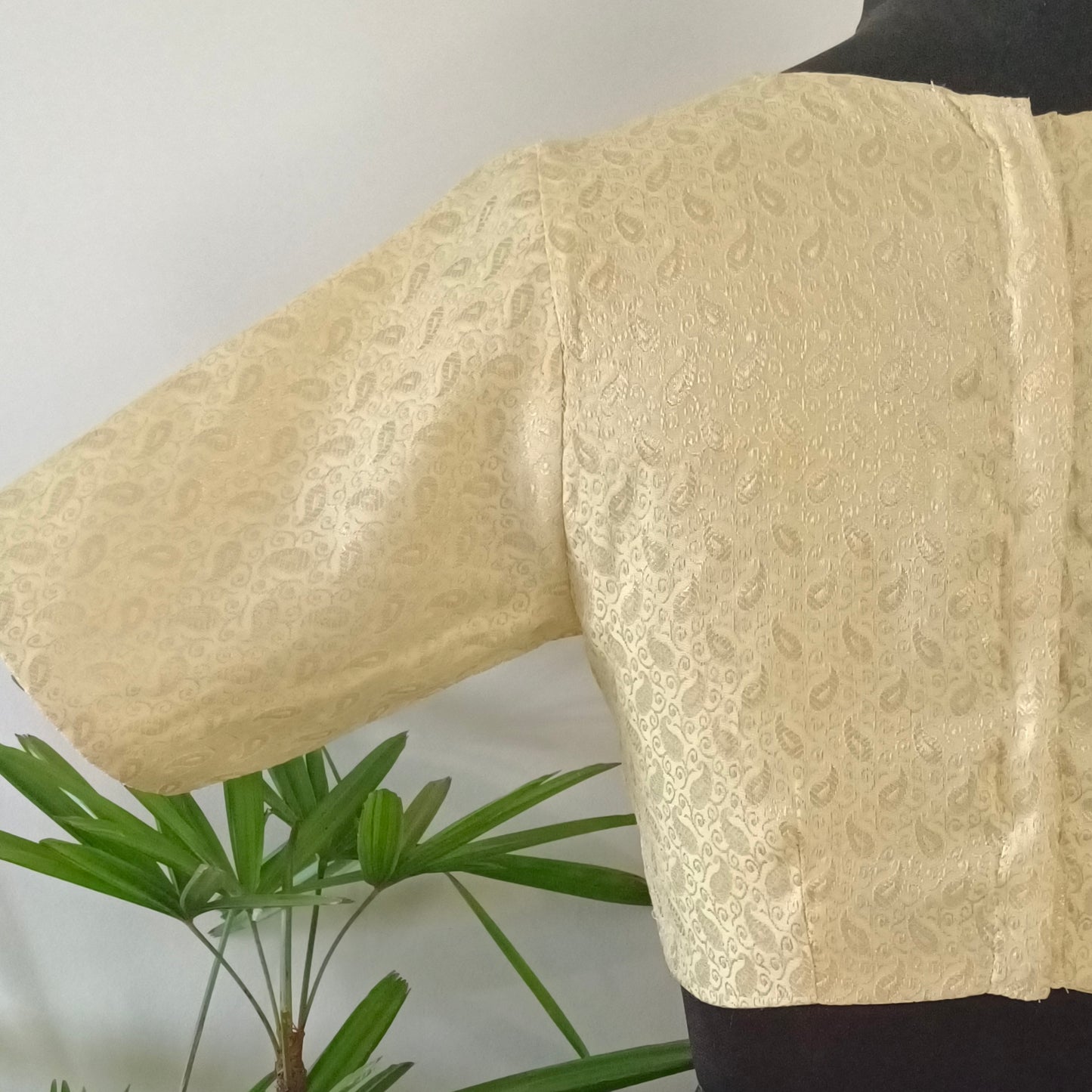 Pastel Yellow High Neck Brocade Blouse