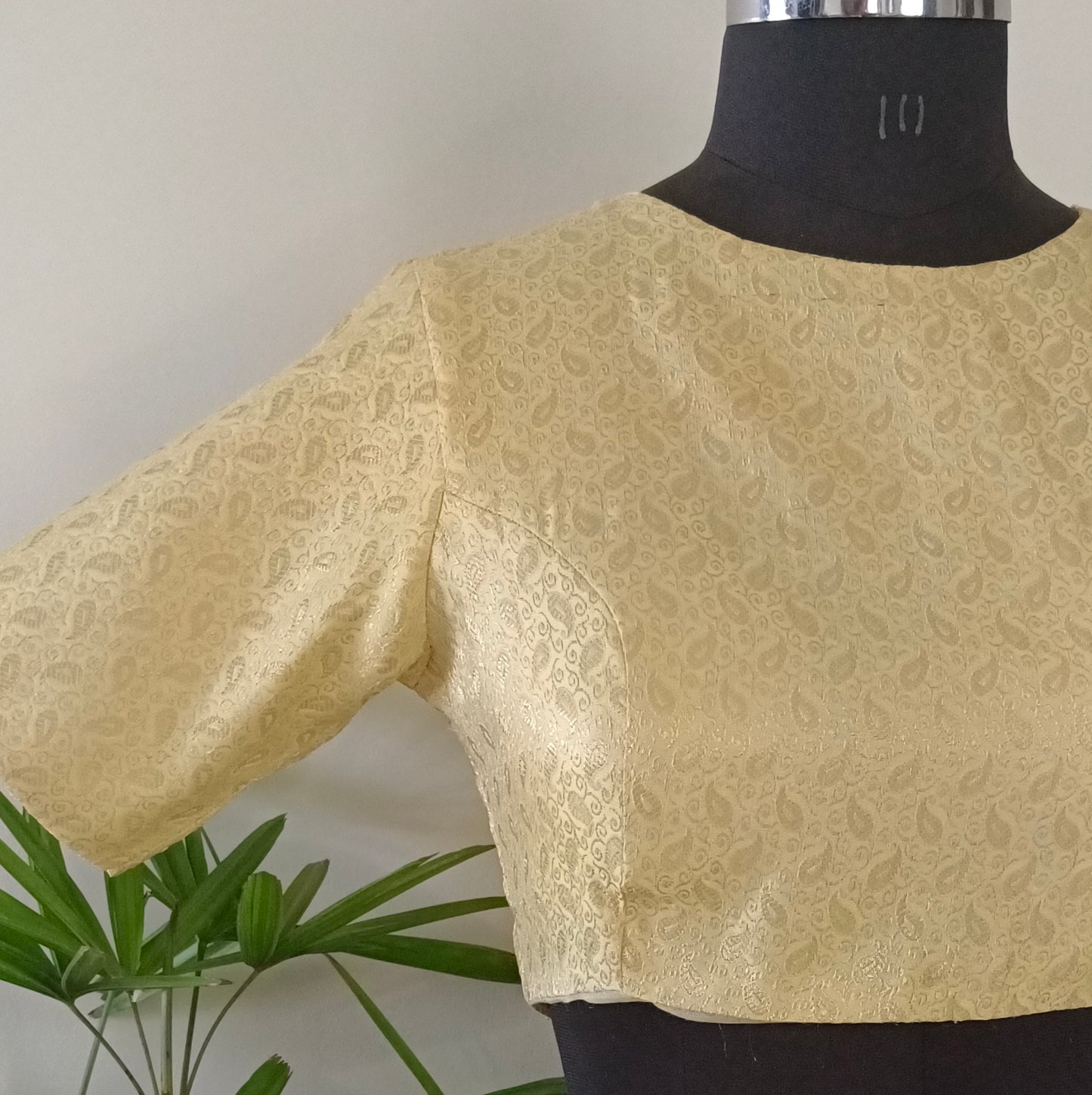 Pastel Yellow High Neck Brocade Blouse