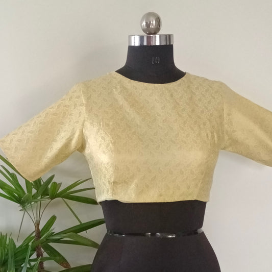 Pastel Yellow High Neck Brocade Blouse