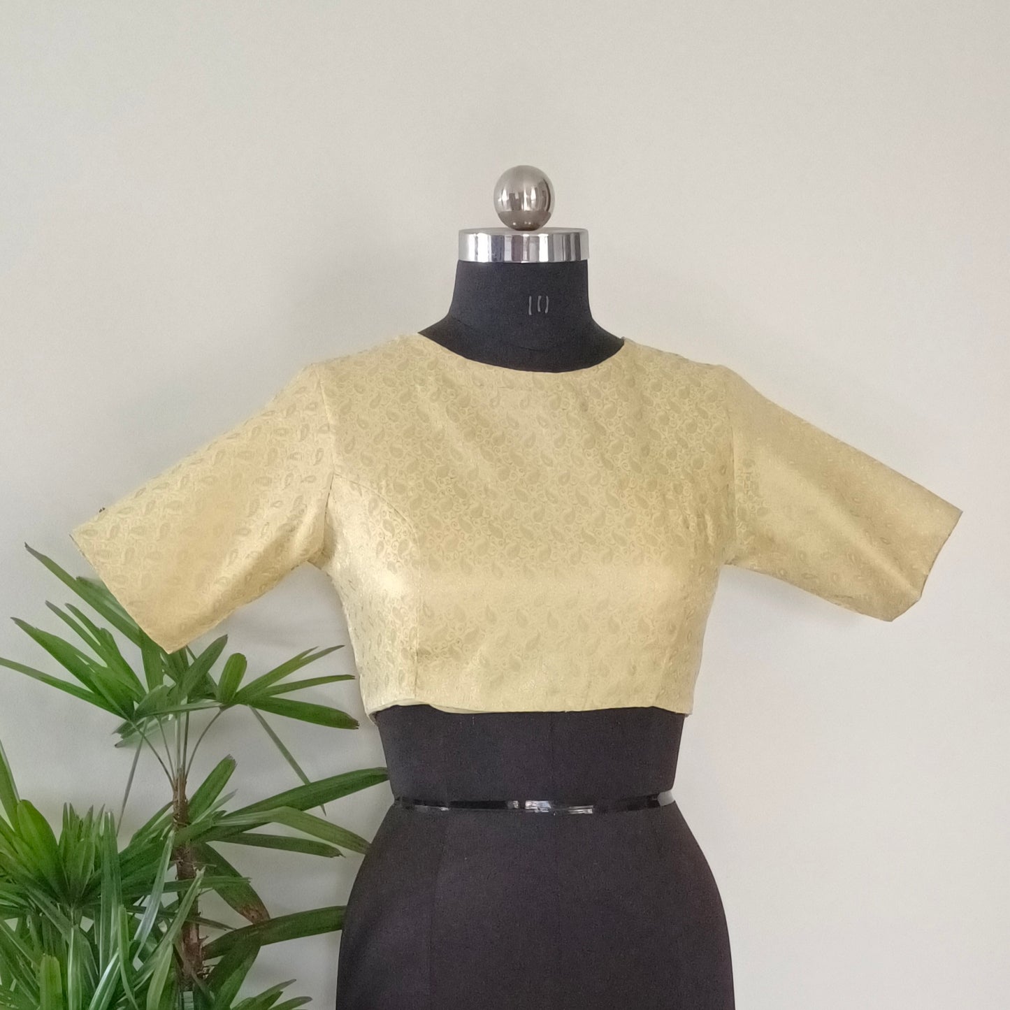 Pastel Yellow High Neck Brocade Blouse