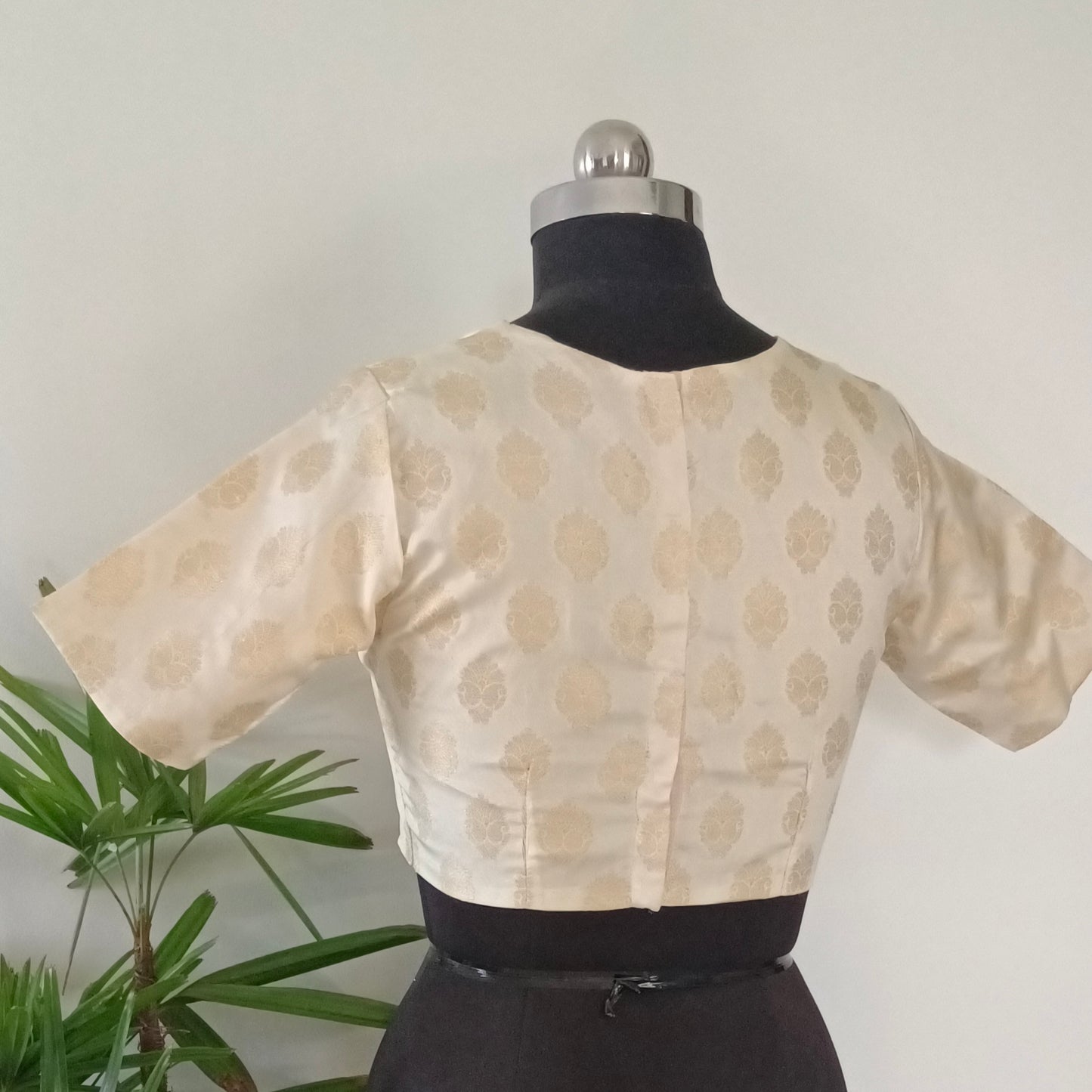 Off White High Neck Brocade Blouse