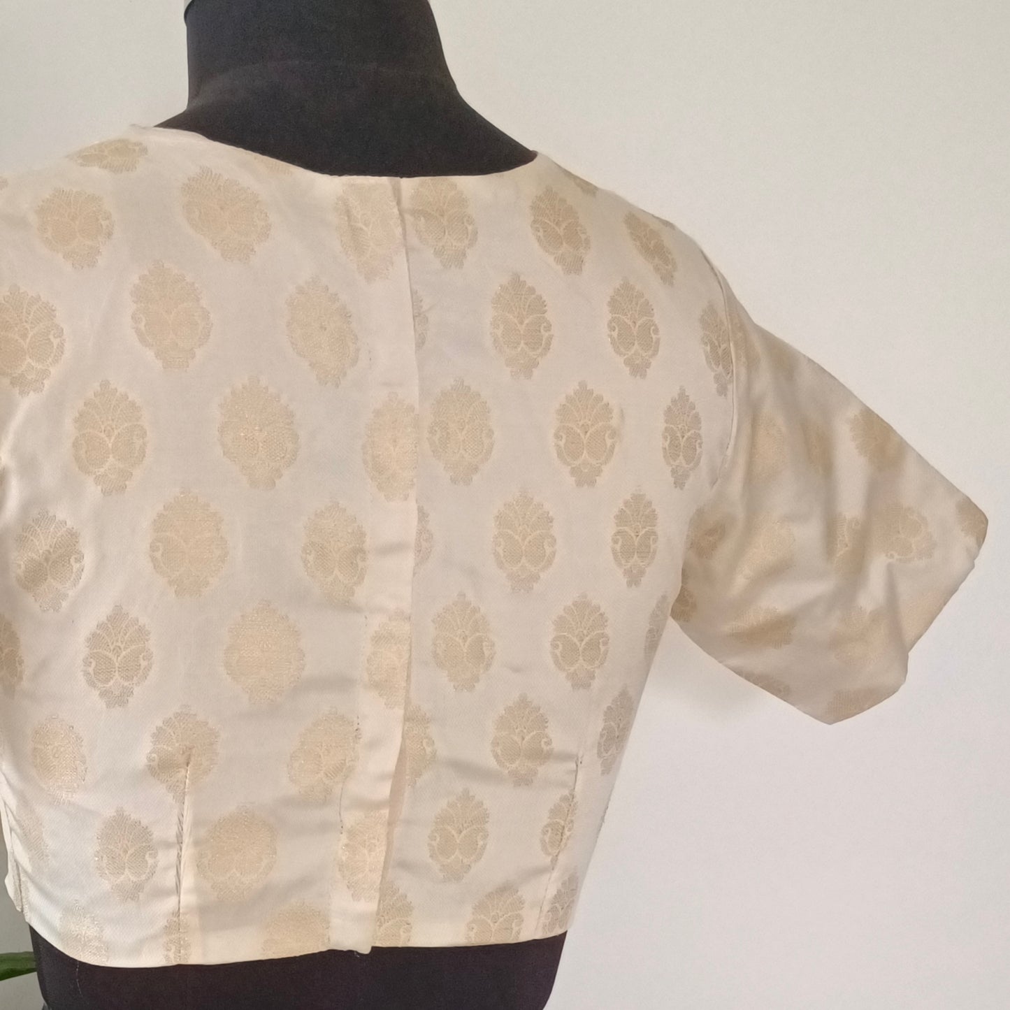 Off White High Neck Brocade Blouse