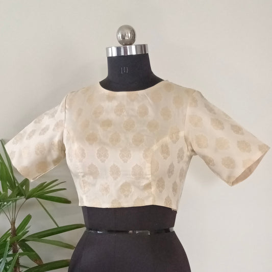 Off White High Neck Brocade Blouse