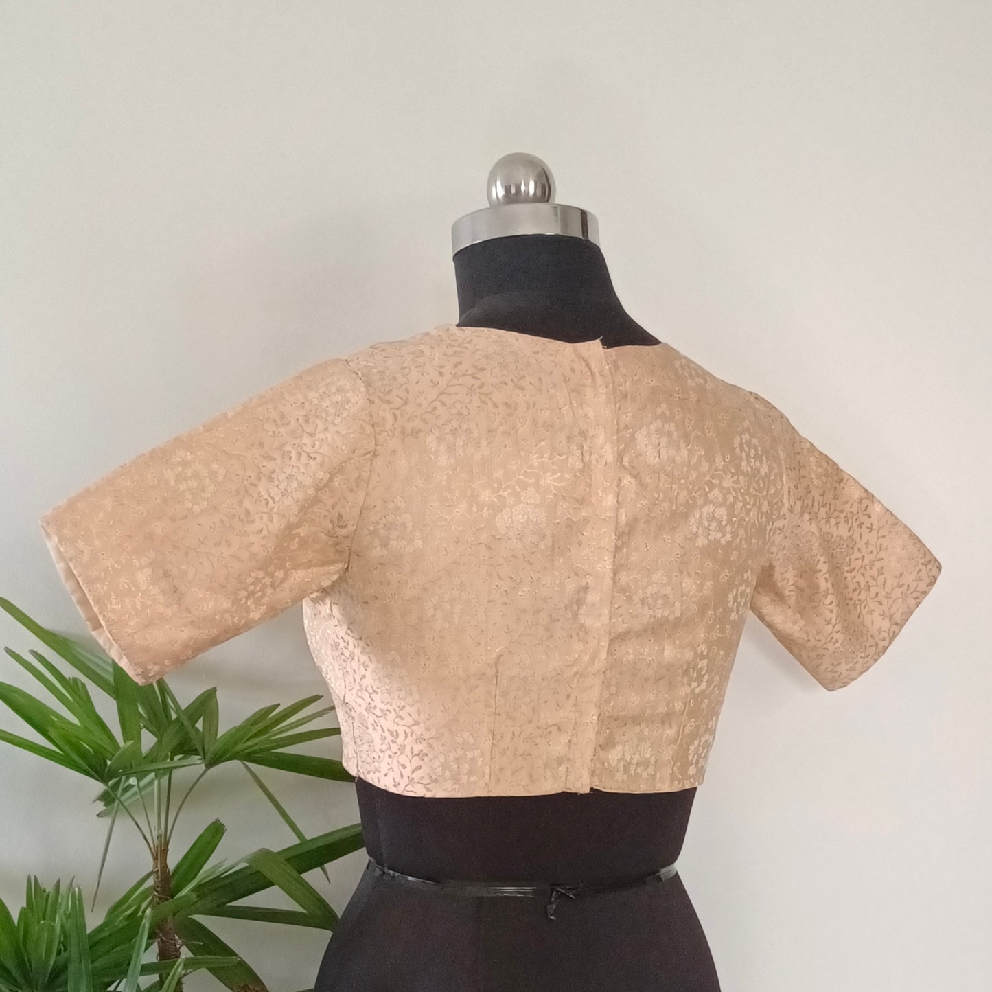 Peach High Neck Brocade Blouse