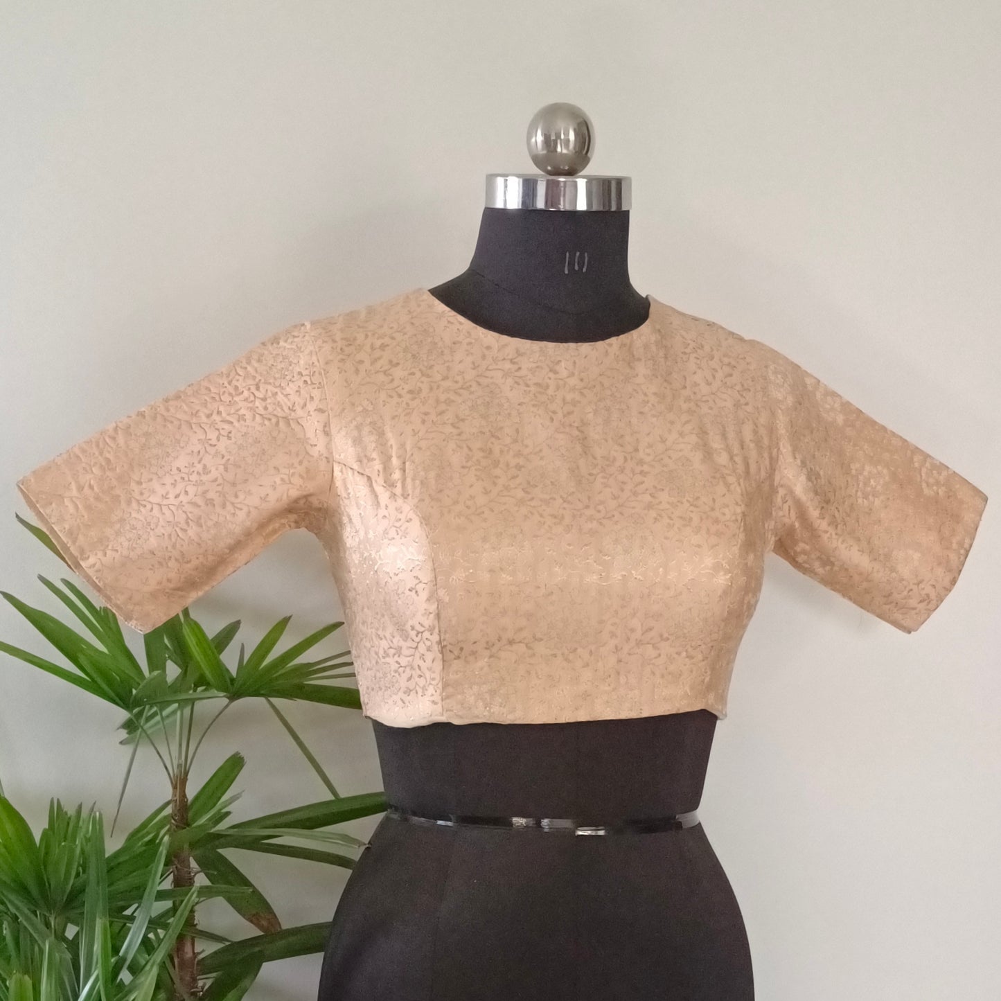 Peach High Neck Brocade Blouse