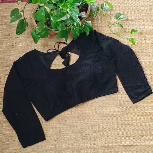 Black Cotton Full Sleeve Blouse