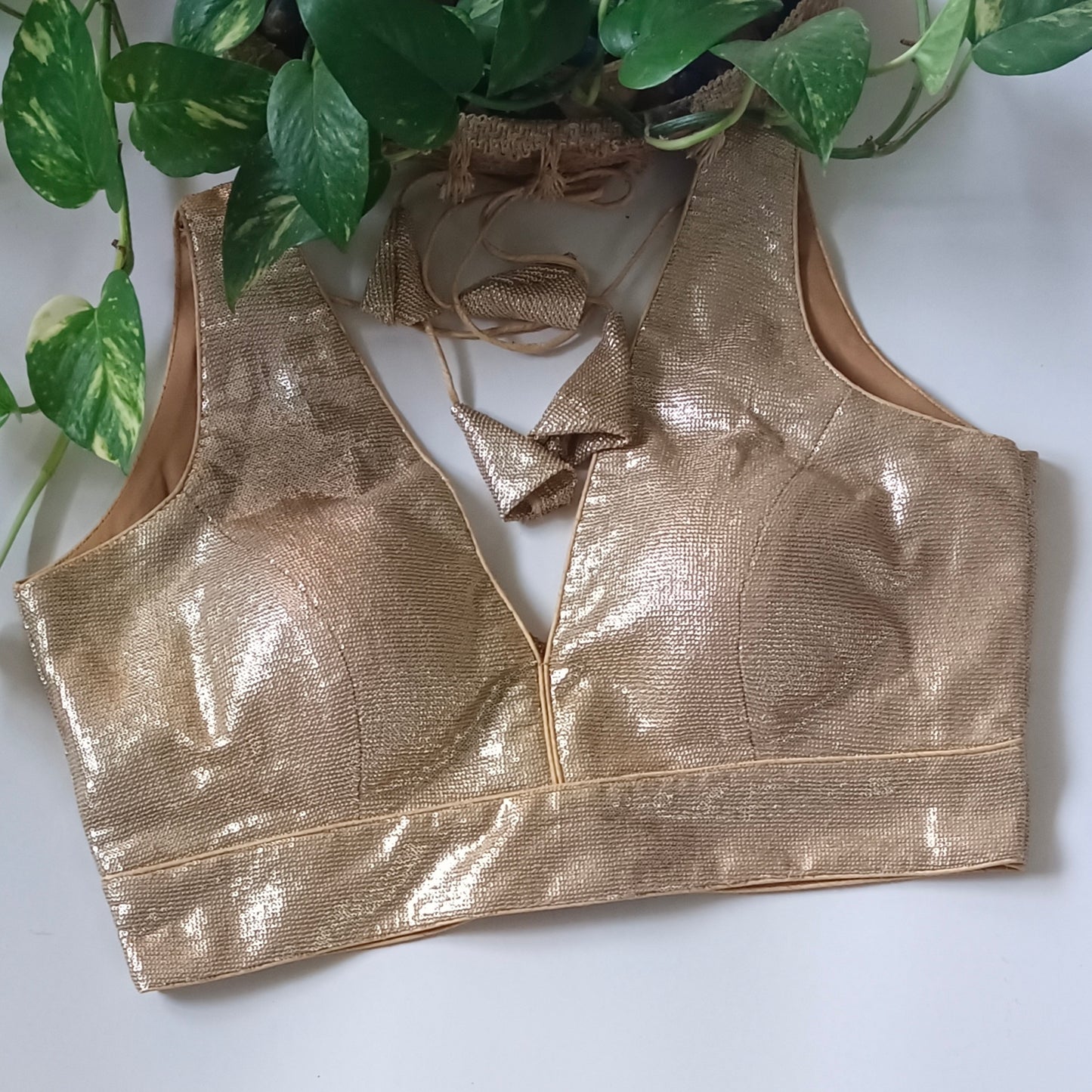 Golden Sequence blouse with attachable sleeves