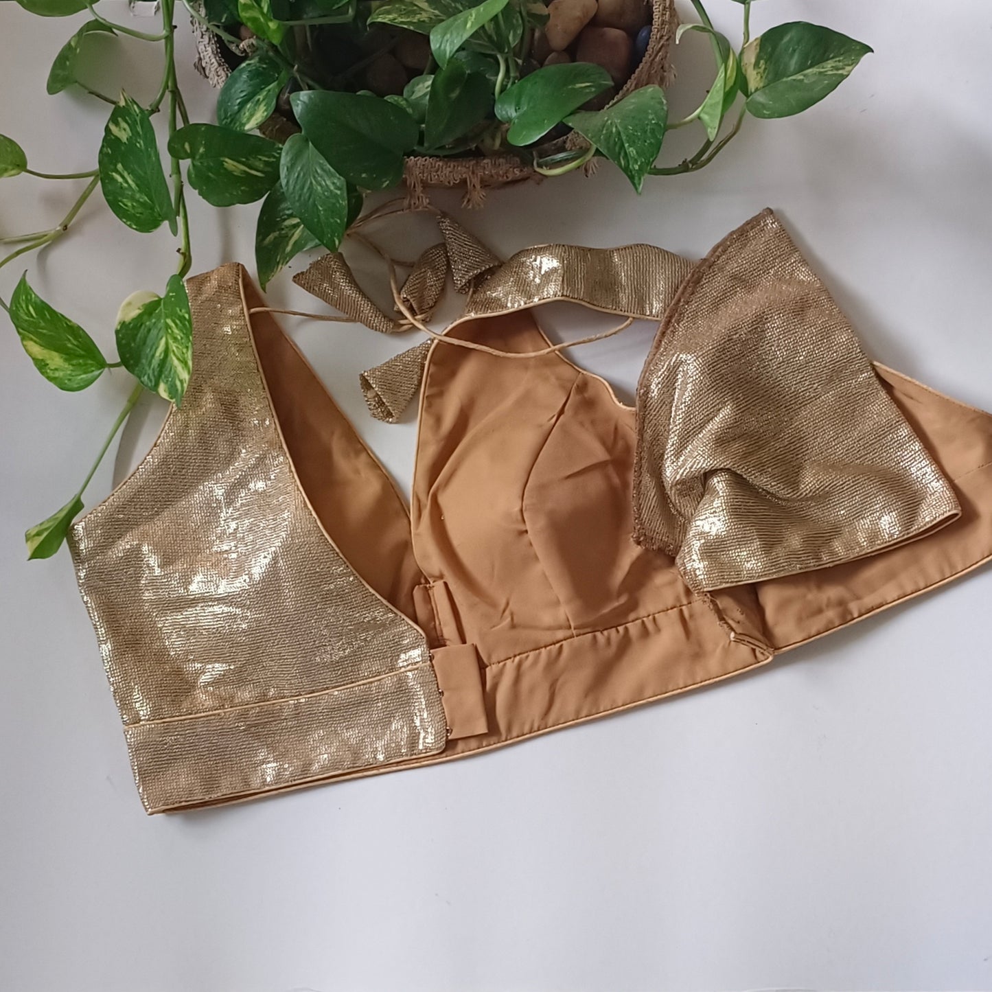 Golden Sequence blouse with attachable sleeves