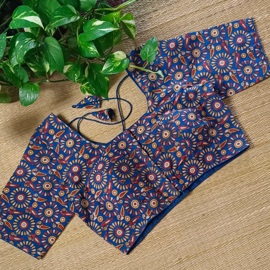 Royal Blue Kalamkari Cotton Blouse