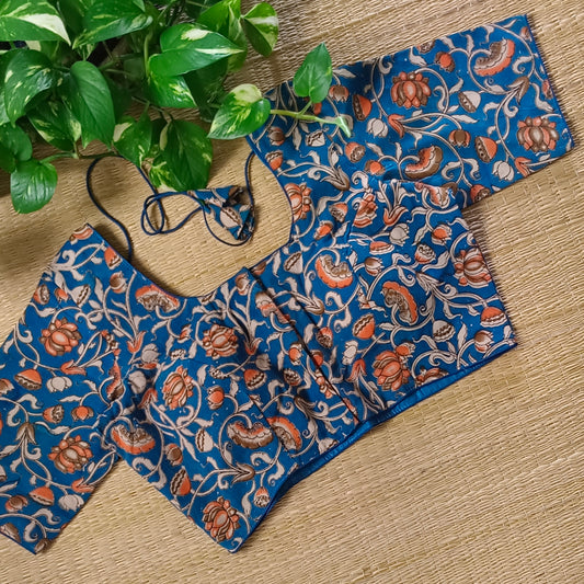 Dark Blue Kalamkari Cotton Blouse