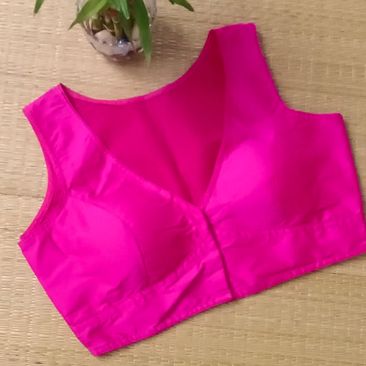 Rani Pink plain front V-neck sleeveless blouse