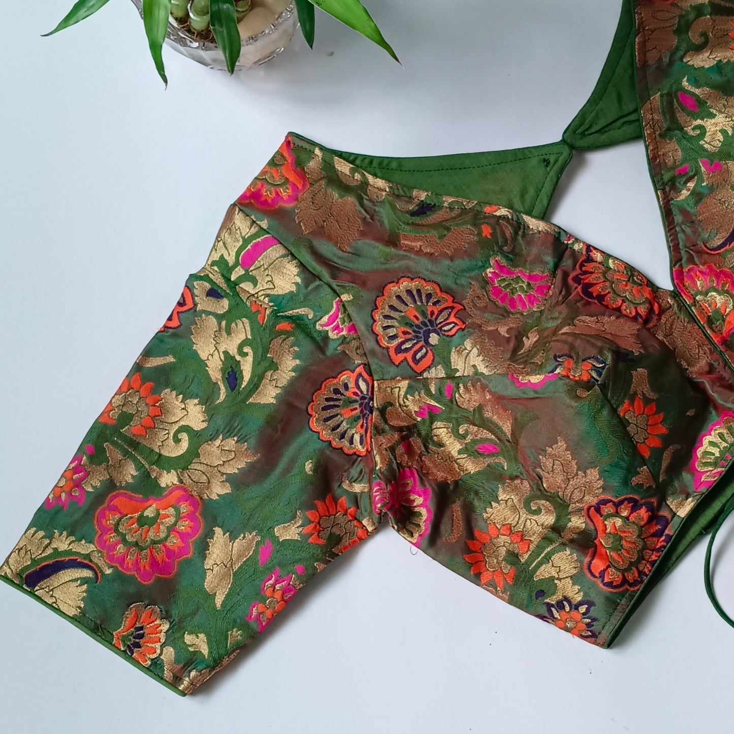 Dark Green Multicolor Brocade Blouse