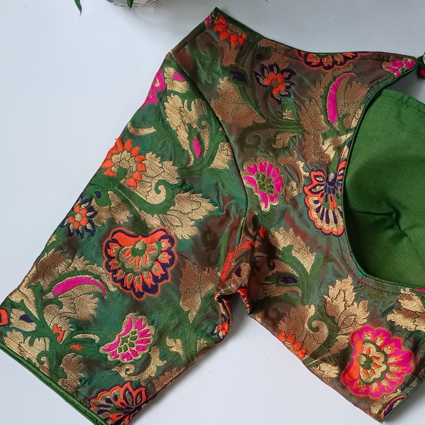 Dark Green Multicolor Brocade Blouse