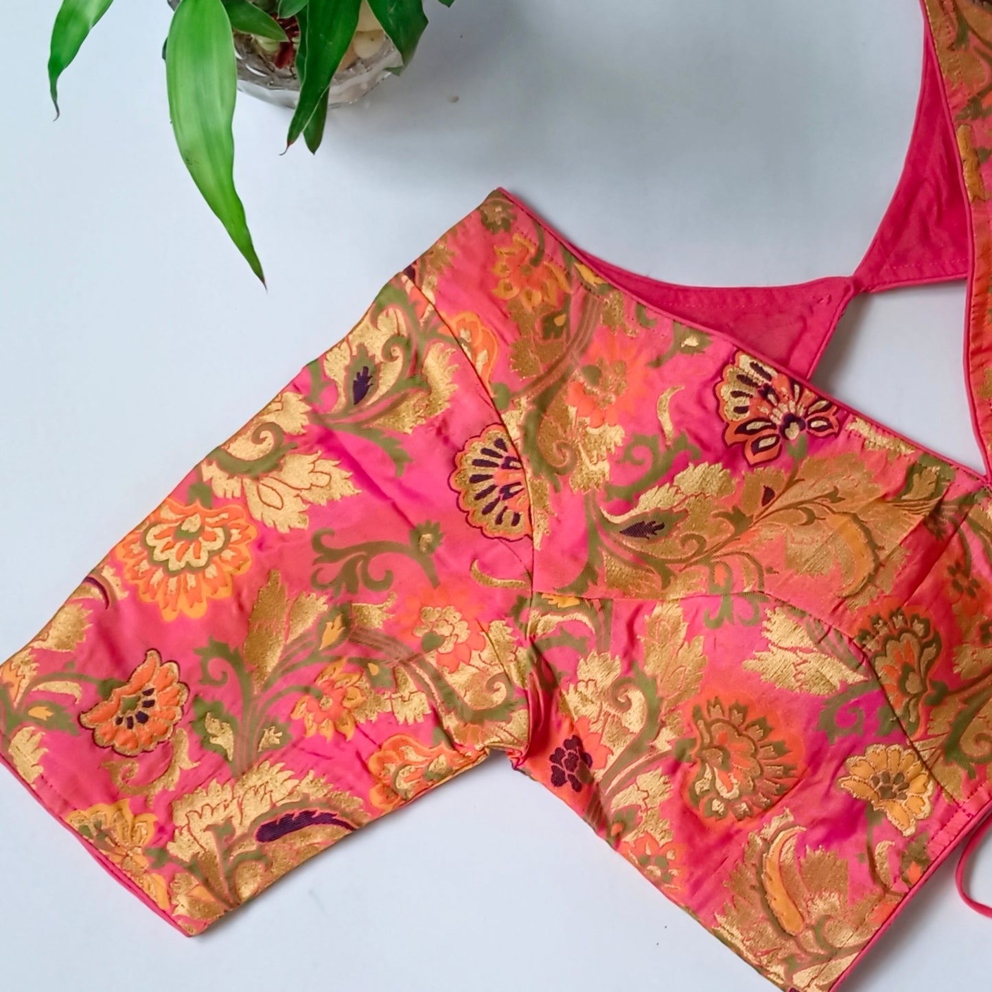 Pink Multicolor Brocade Blouse