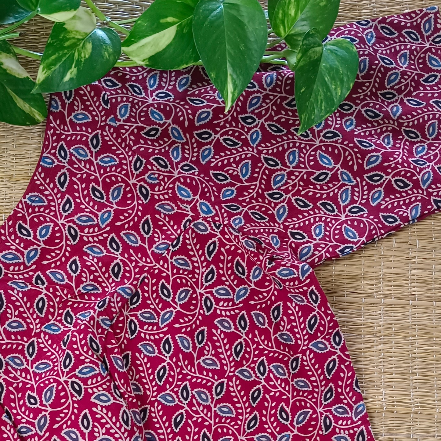 Maroon Printed Cotton Blouse with Boat Neck