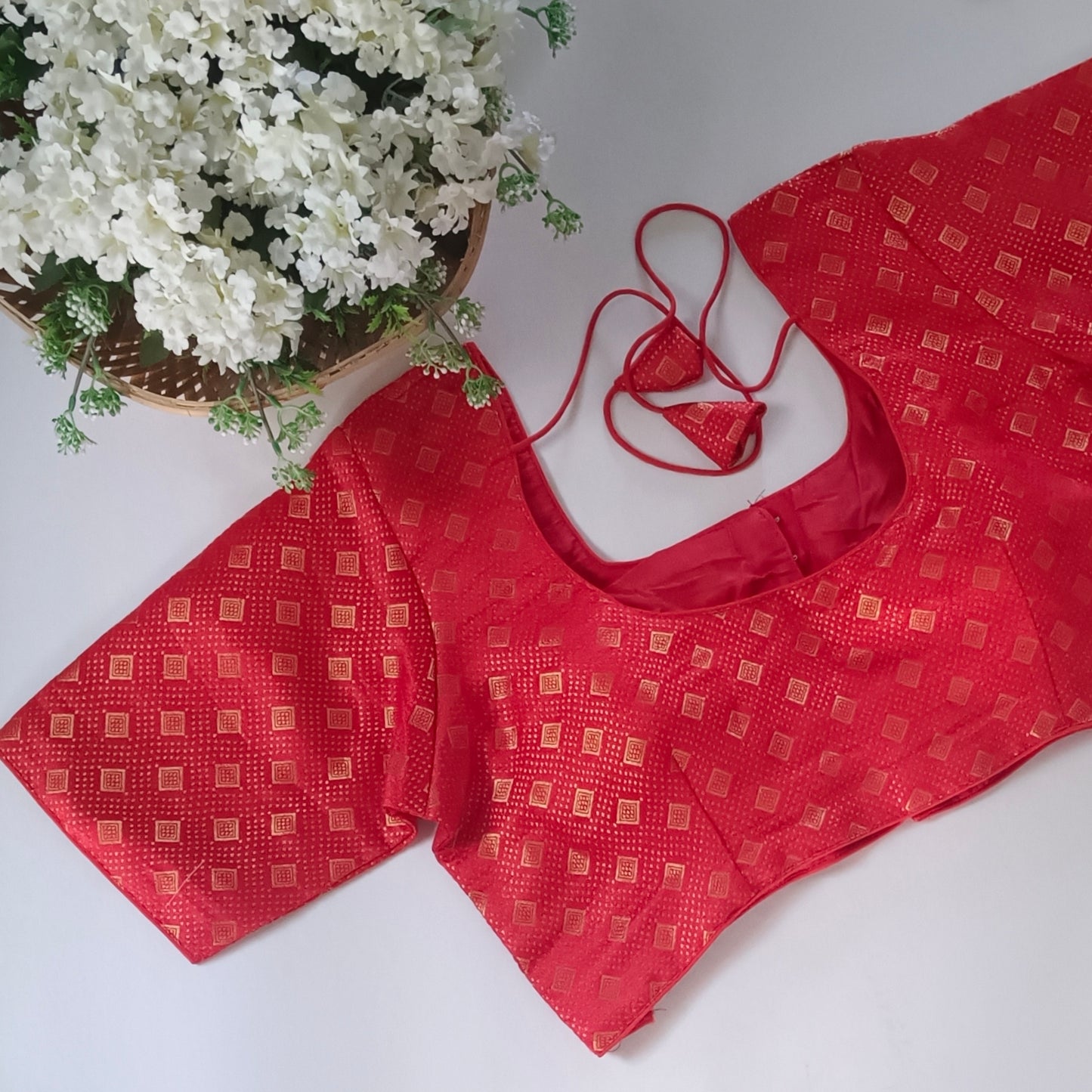 Classic Cherry Red Brocade Blouse(assorted)