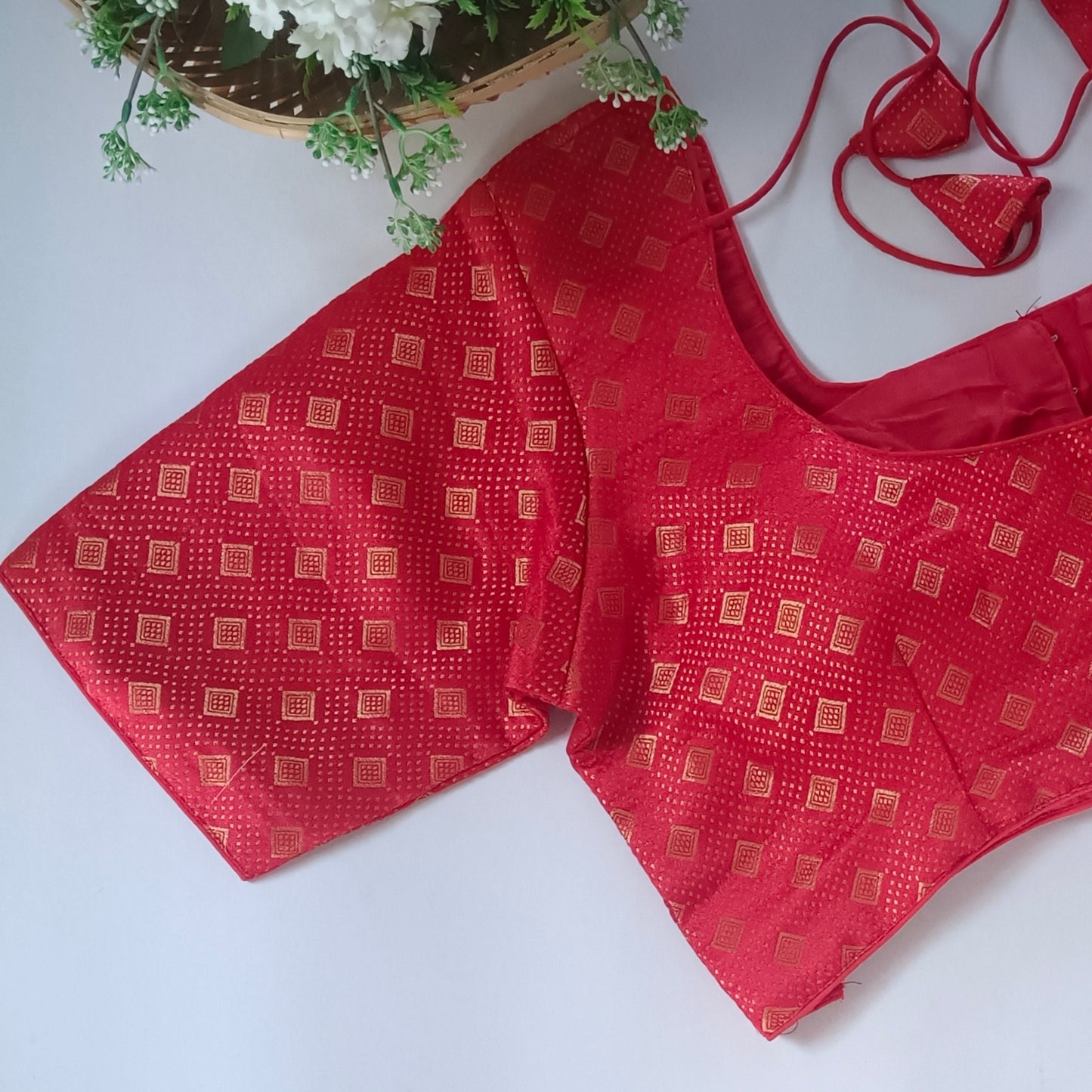 Classic Cherry Red Brocade Blouse(assorted)