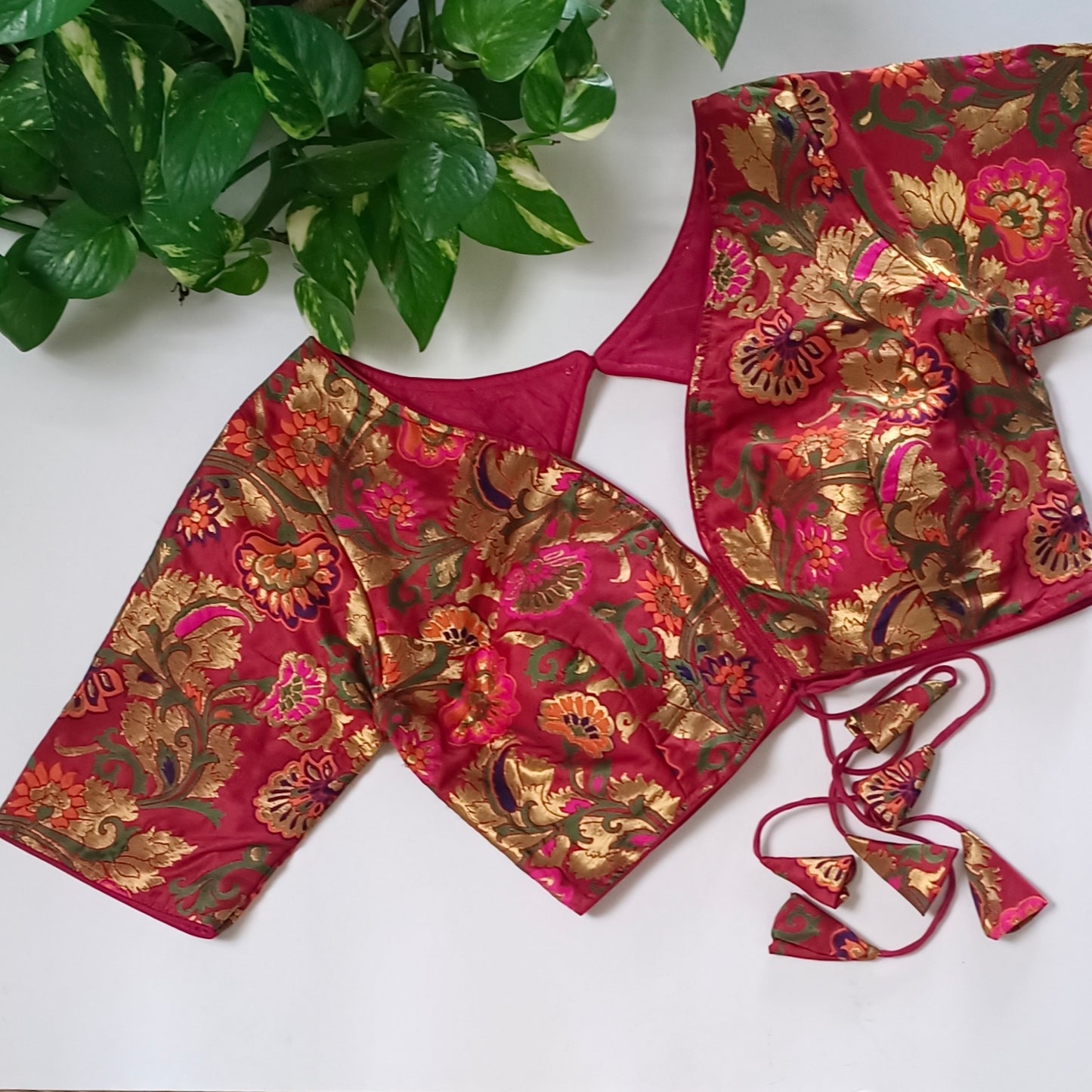 Red Multicolor Brocade Blouse