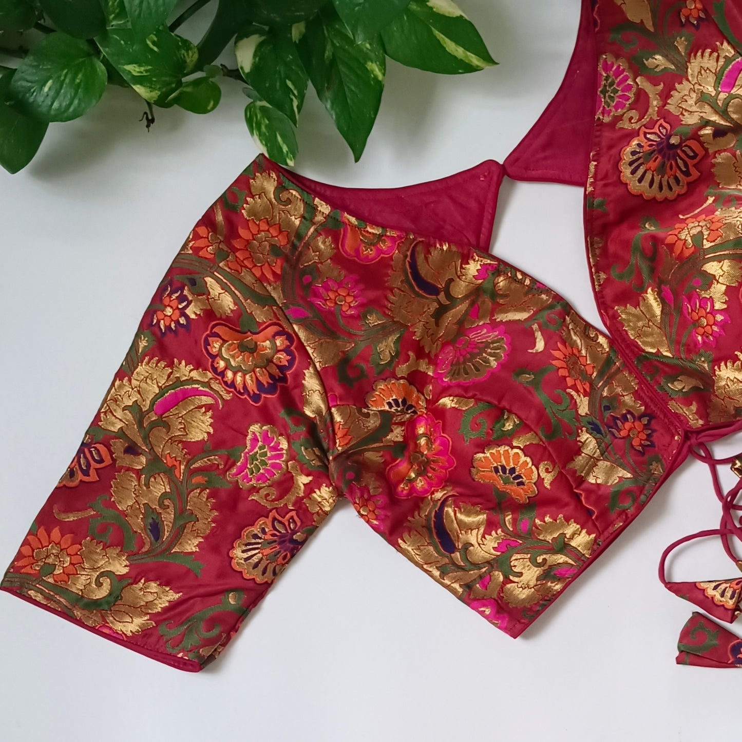 Red Multicolor Brocade Blouse