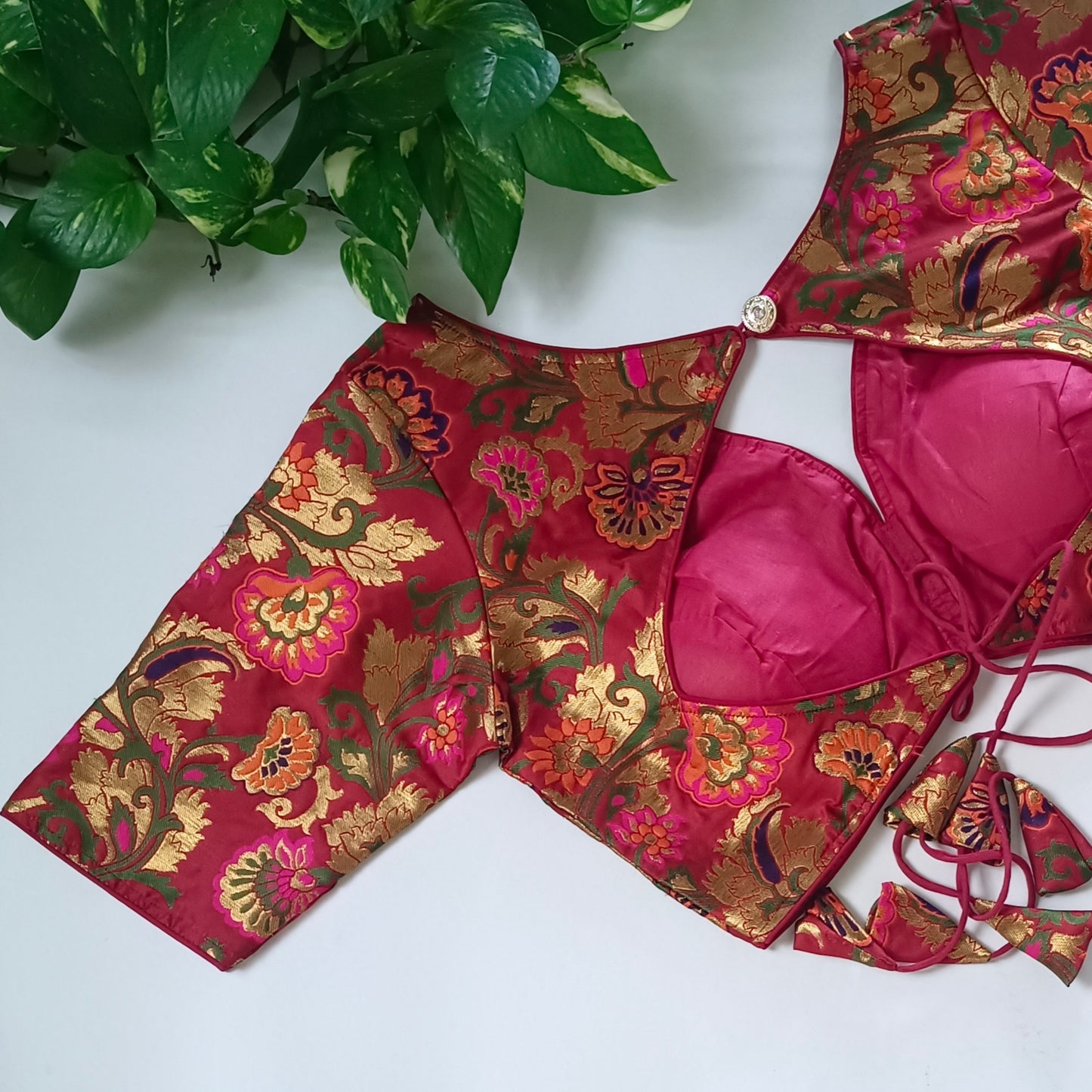 Red Multicolor Brocade Blouse