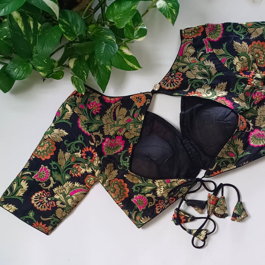 Black Multicolor Brocade Blouse