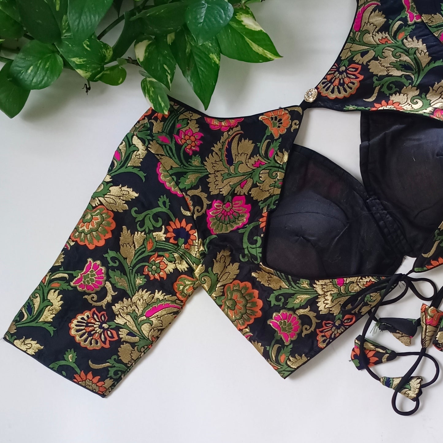 Black Multicolor Brocade Blouse