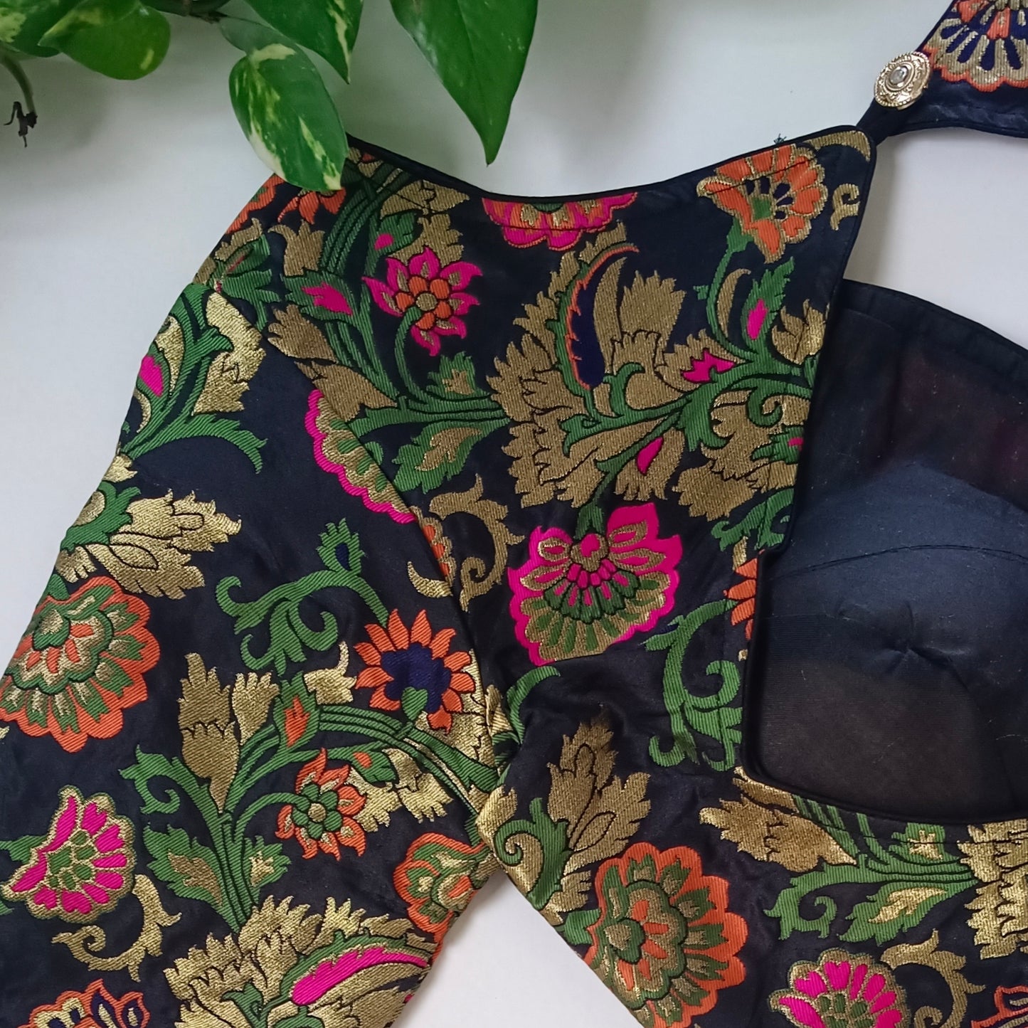 Black Multicolor Brocade Blouse