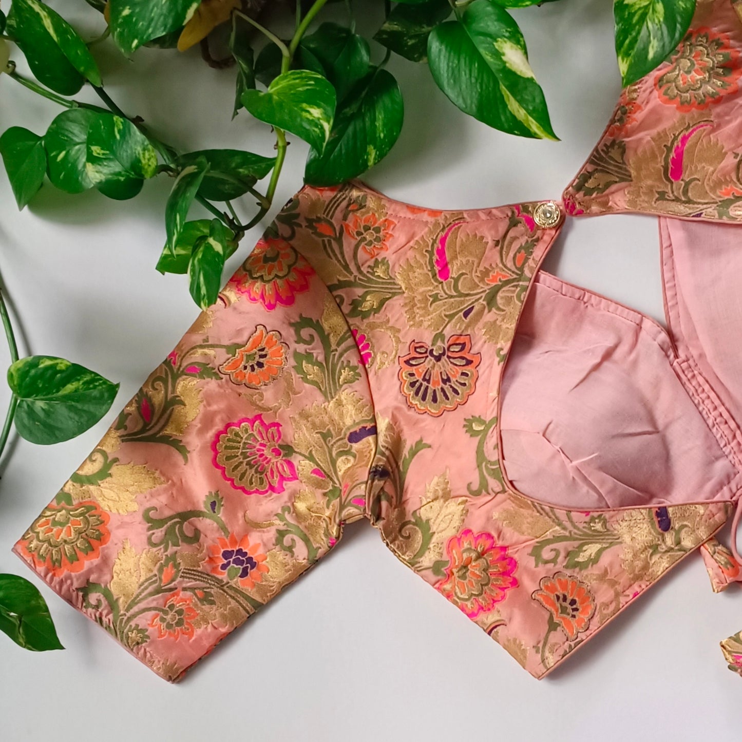 Baby Pink Multicolor Brocade Blouse