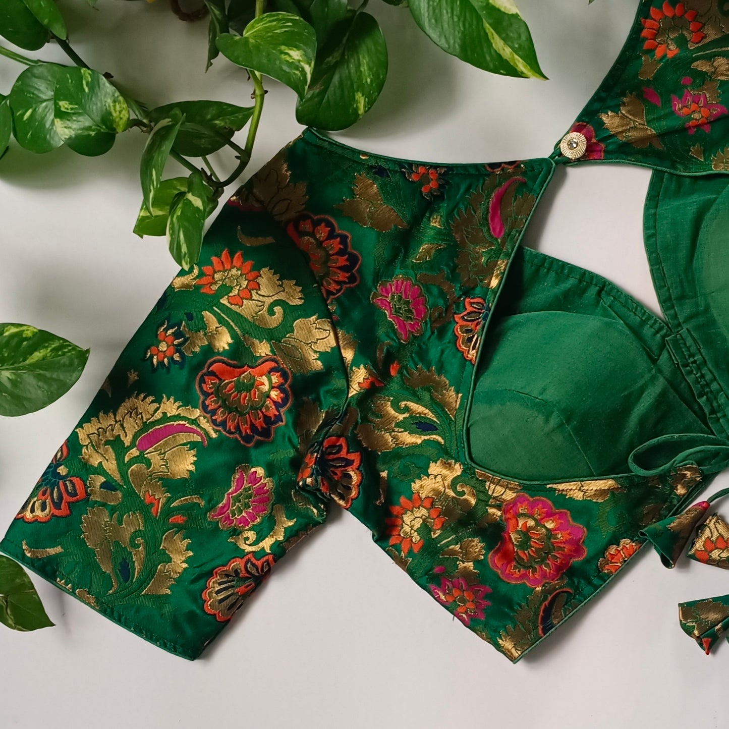 Green Multicolor Brocade Blouse