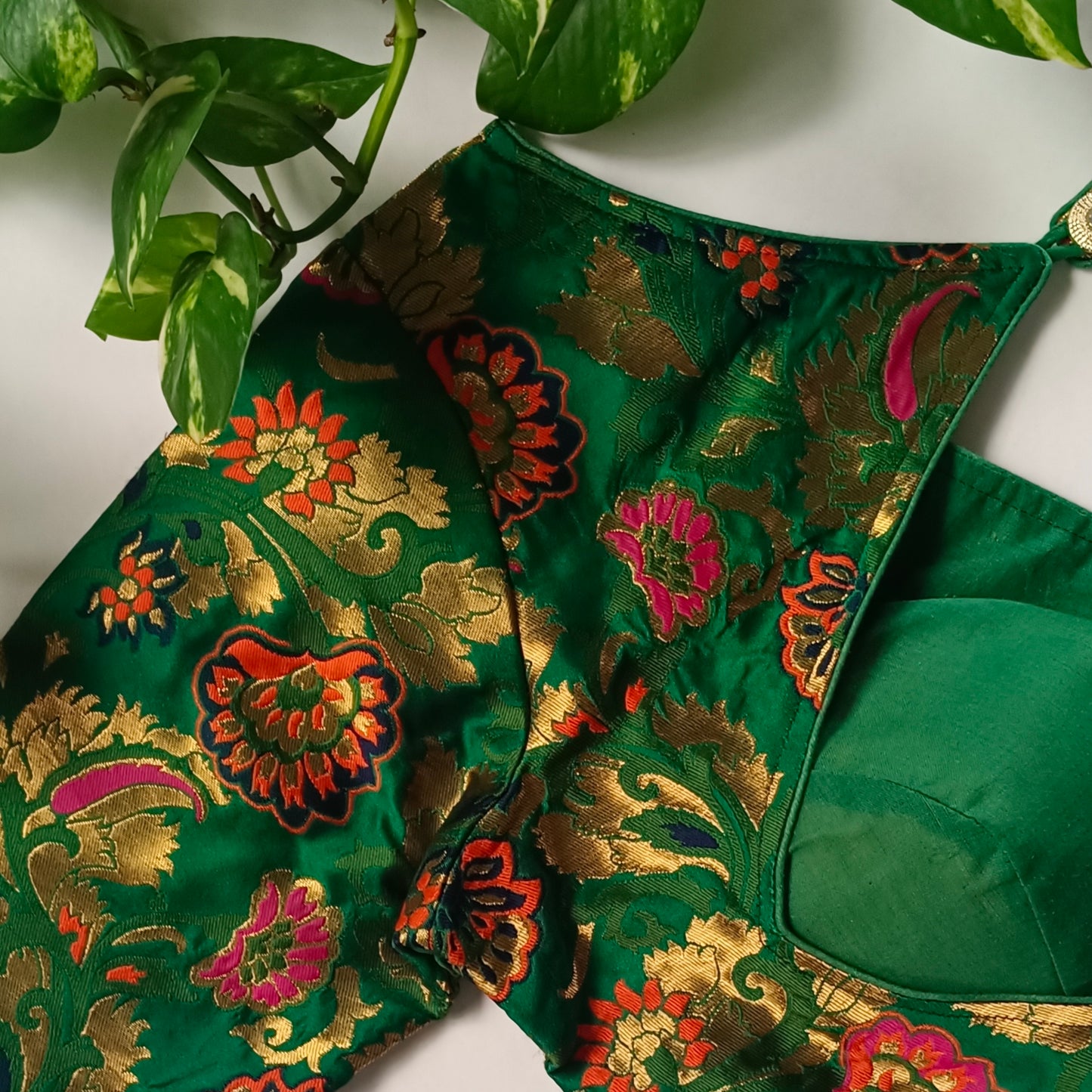 Green Multicolor Brocade Blouse