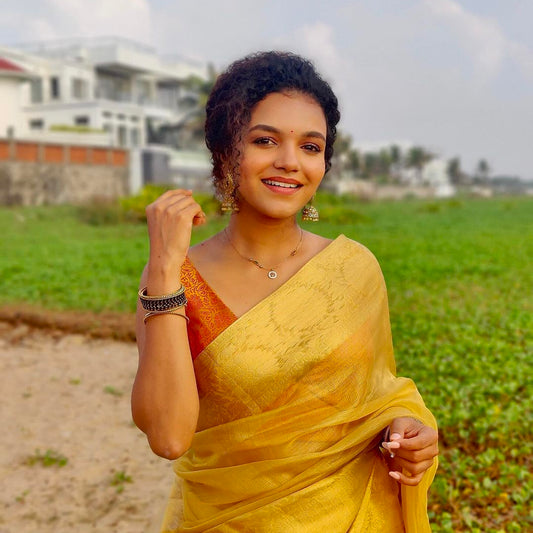 Mustard Yellow Brocade Sleeveless Blouse