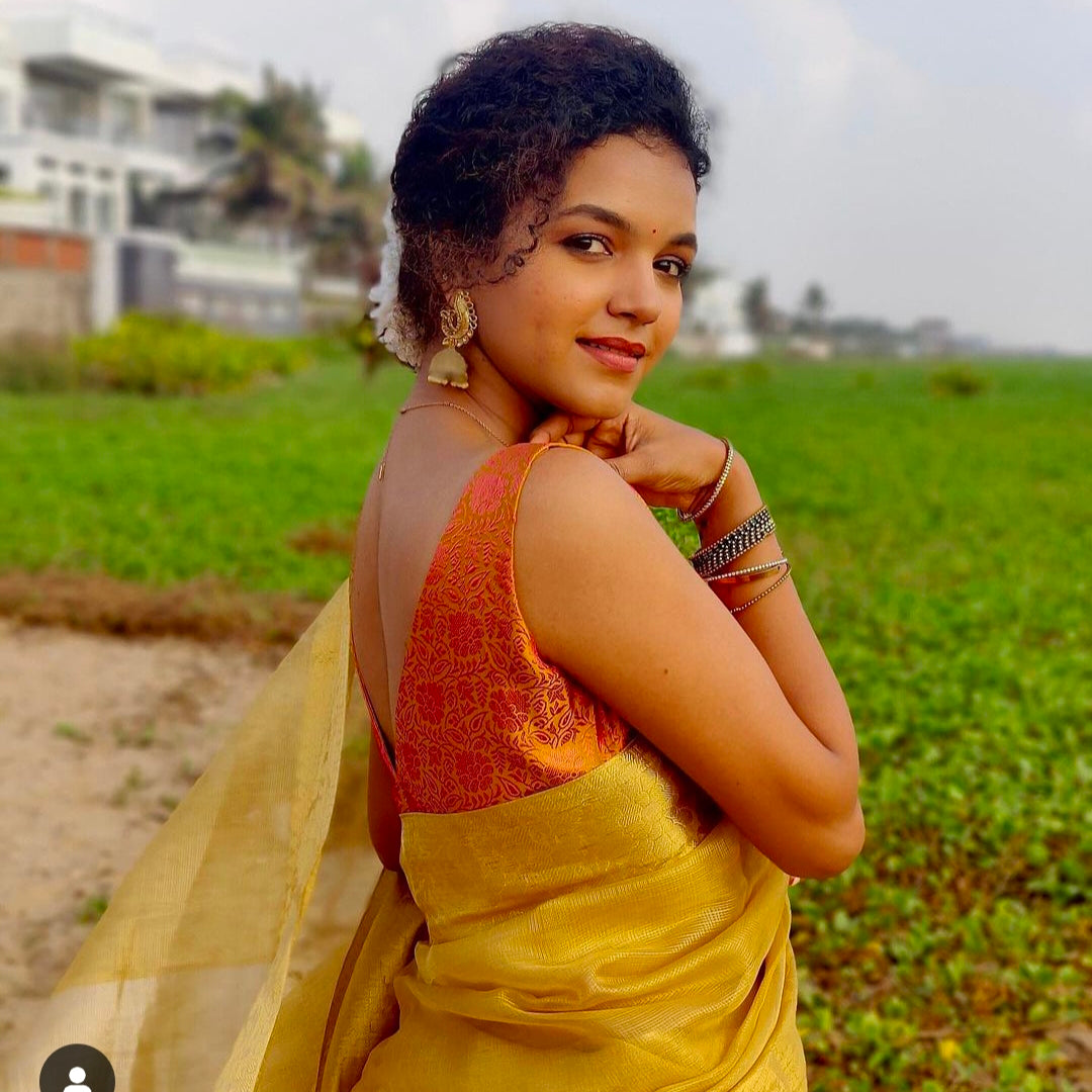 Mustard Yellow Brocade Sleeveless Blouse