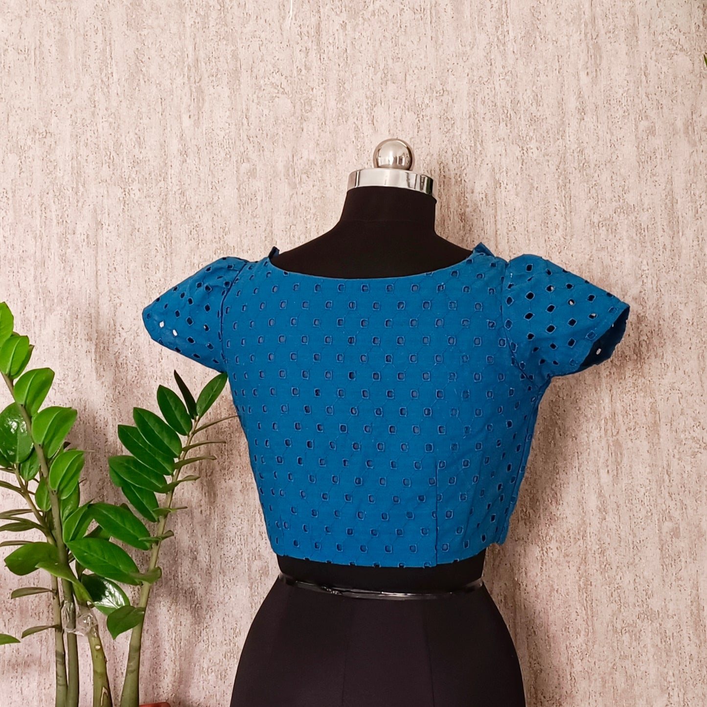 Dark blue cotton side tie blouse