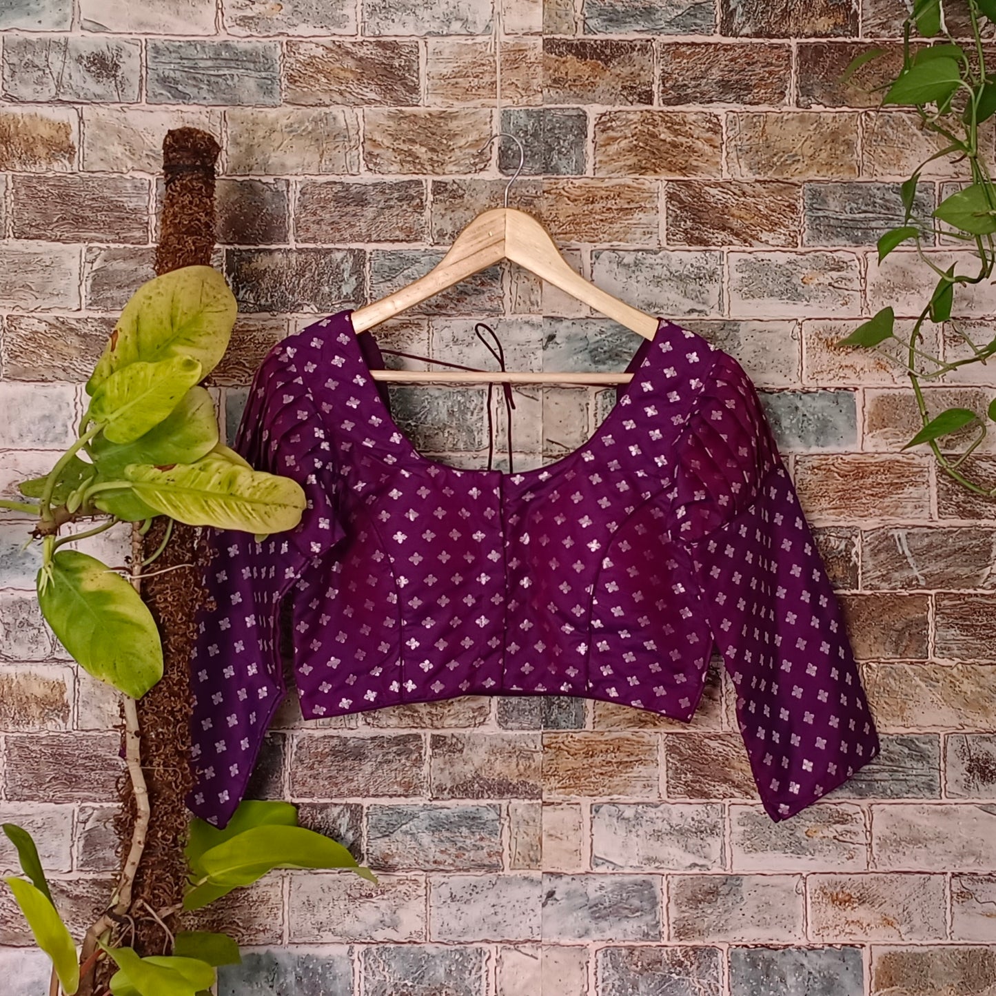 3/4 Puff Sleeve Violet Brocade Blouse