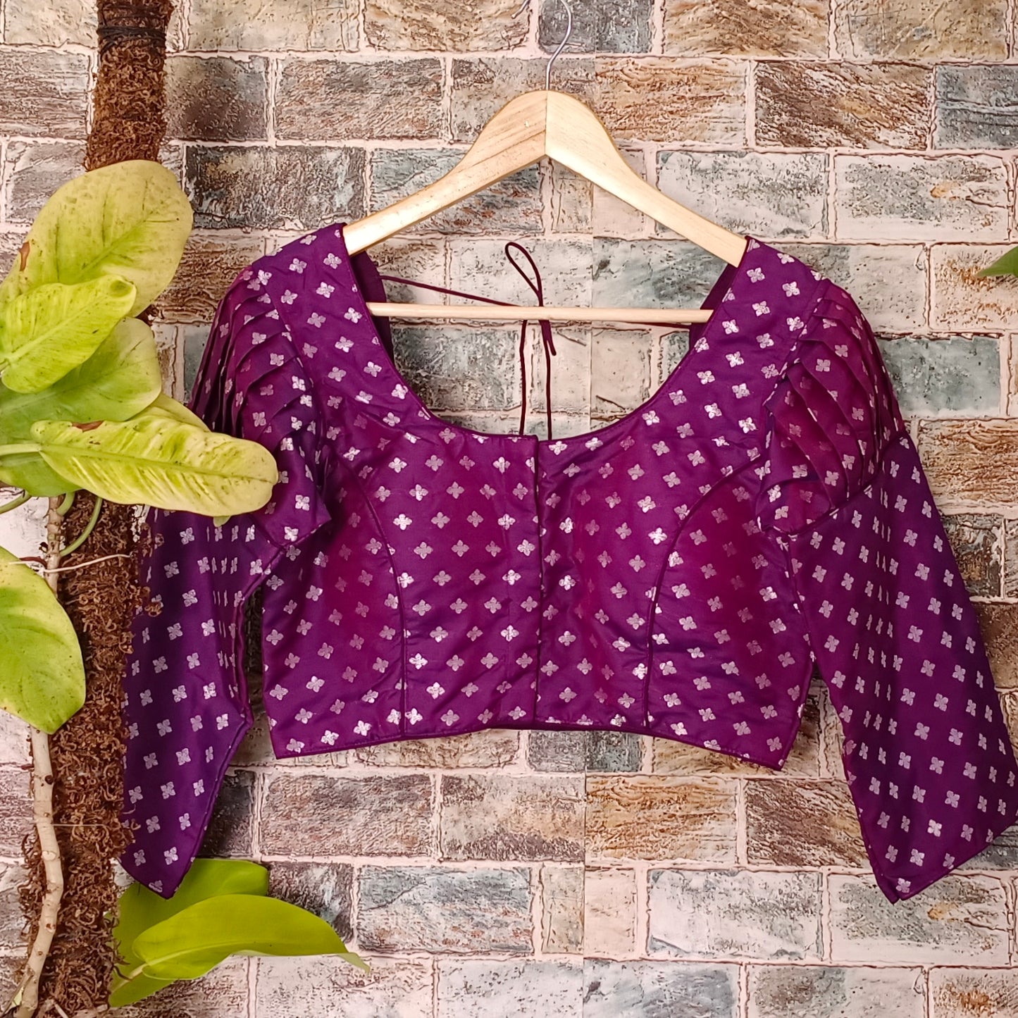 3/4 Puff Sleeve Violet Brocade Blouse