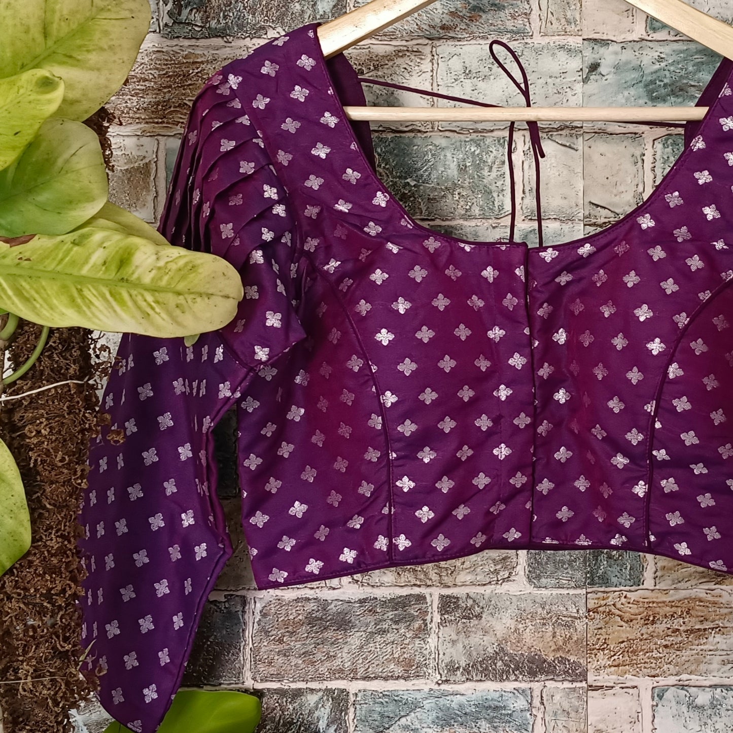 3/4 Puff Sleeve Violet Brocade Blouse