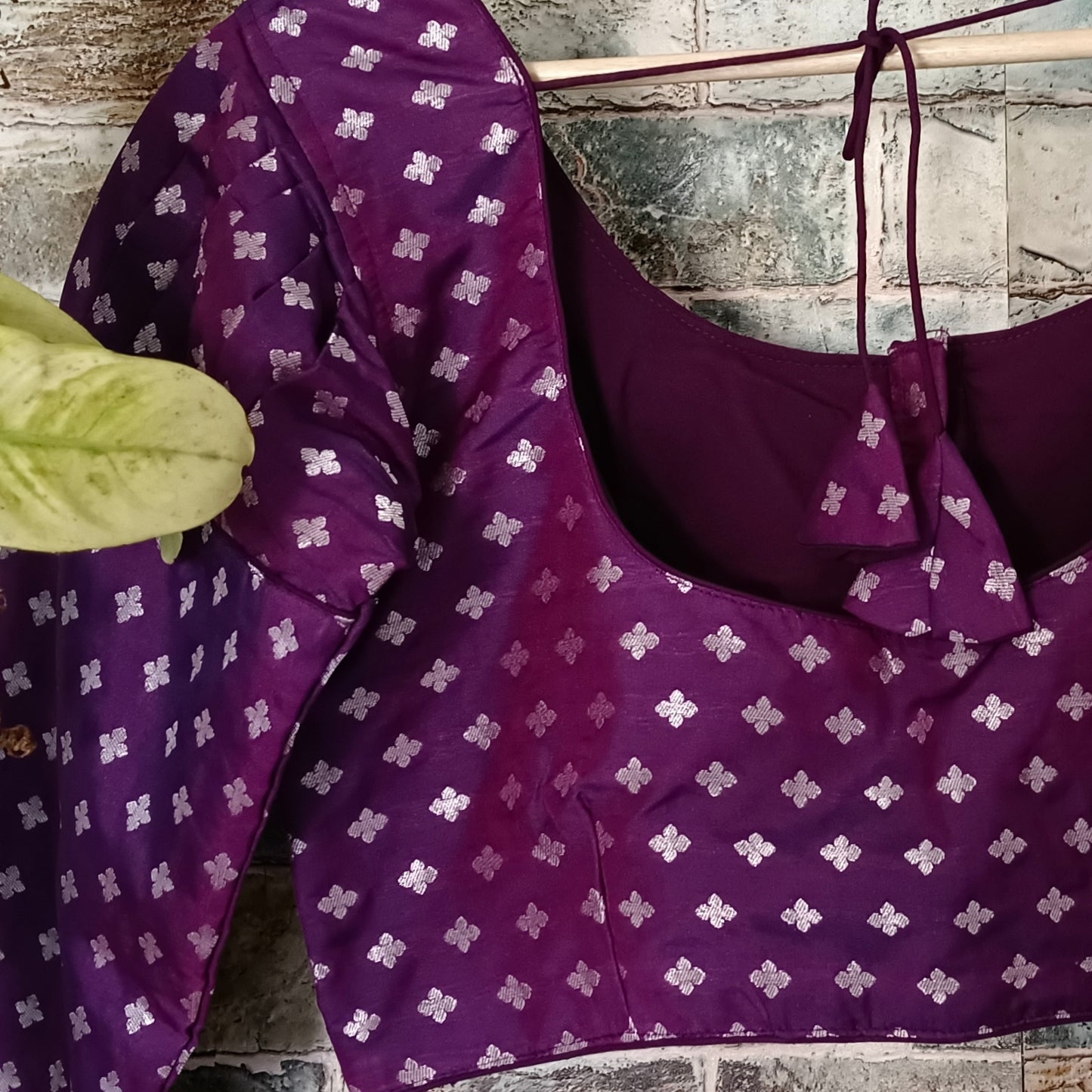 3/4 Puff Sleeve Violet Brocade Blouse