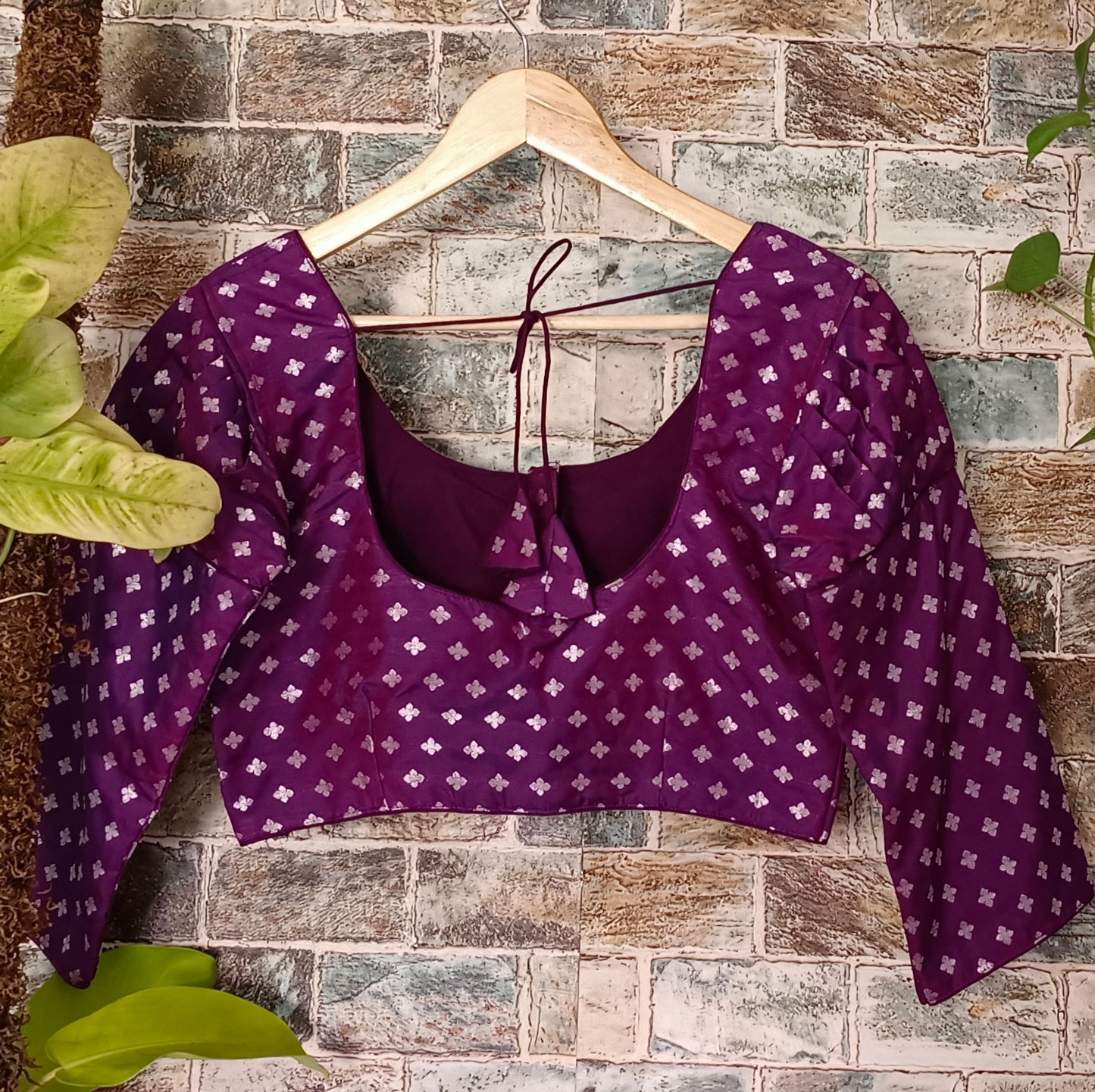 3/4 Puff Sleeve Violet Brocade Blouse