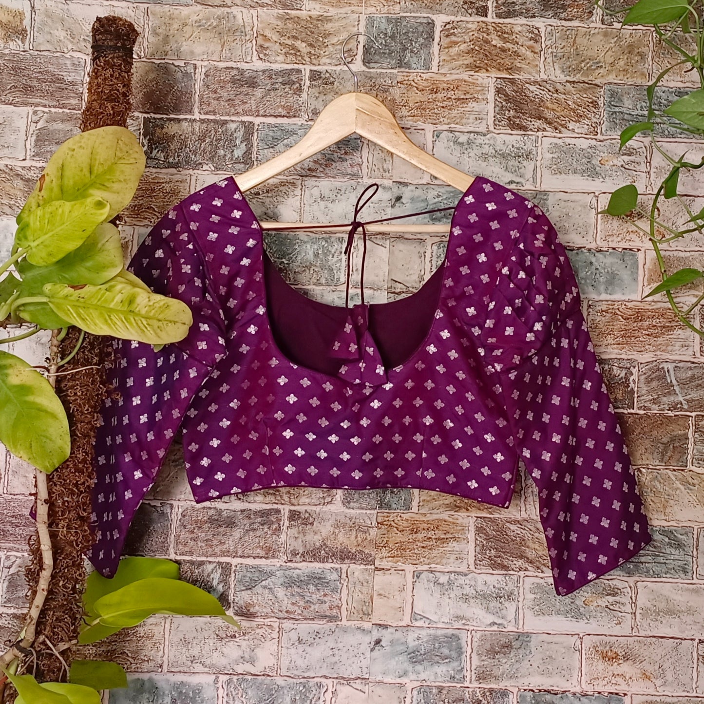 3/4 Puff Sleeve Violet Brocade Blouse