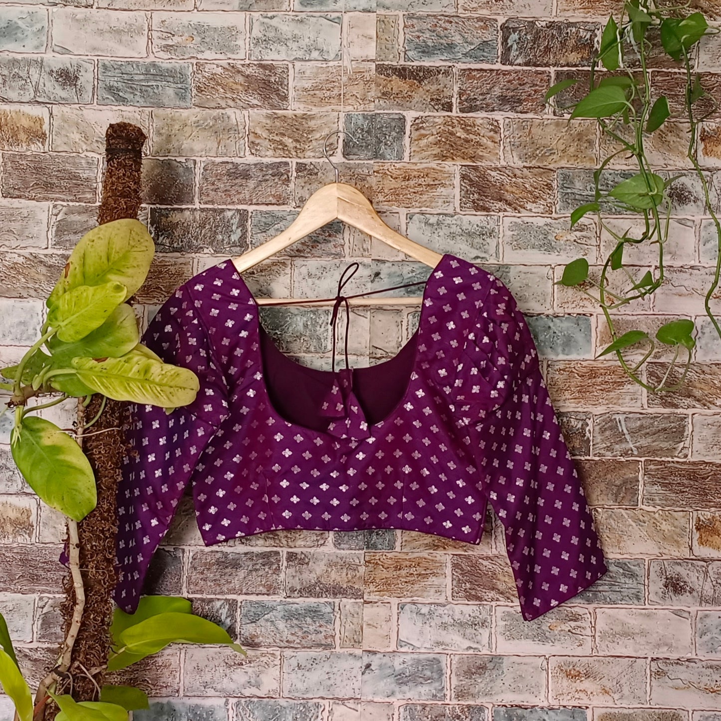 3/4 Puff Sleeve Violet Brocade Blouse