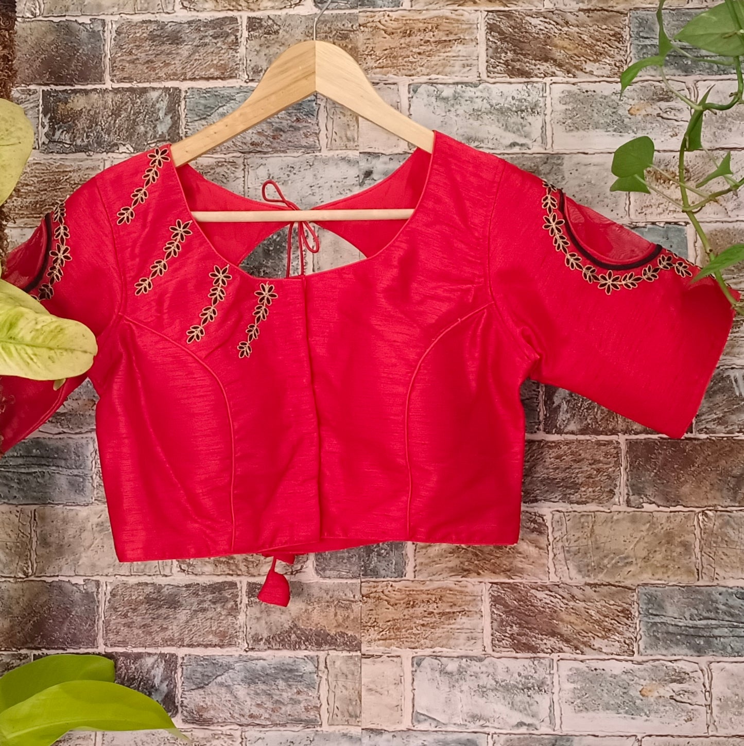 Red with Black Embroidery Blouse