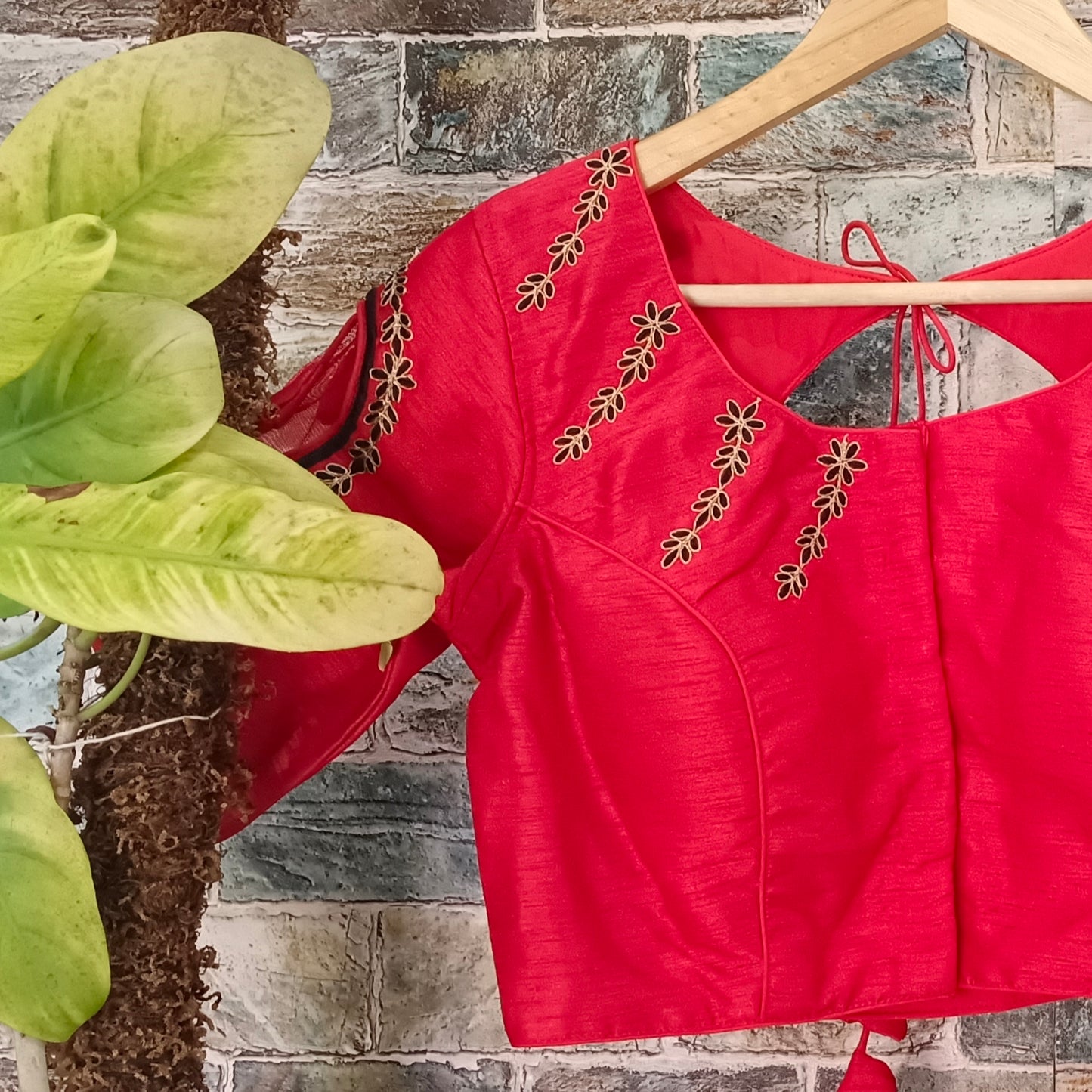 Red with Black Embroidery Blouse